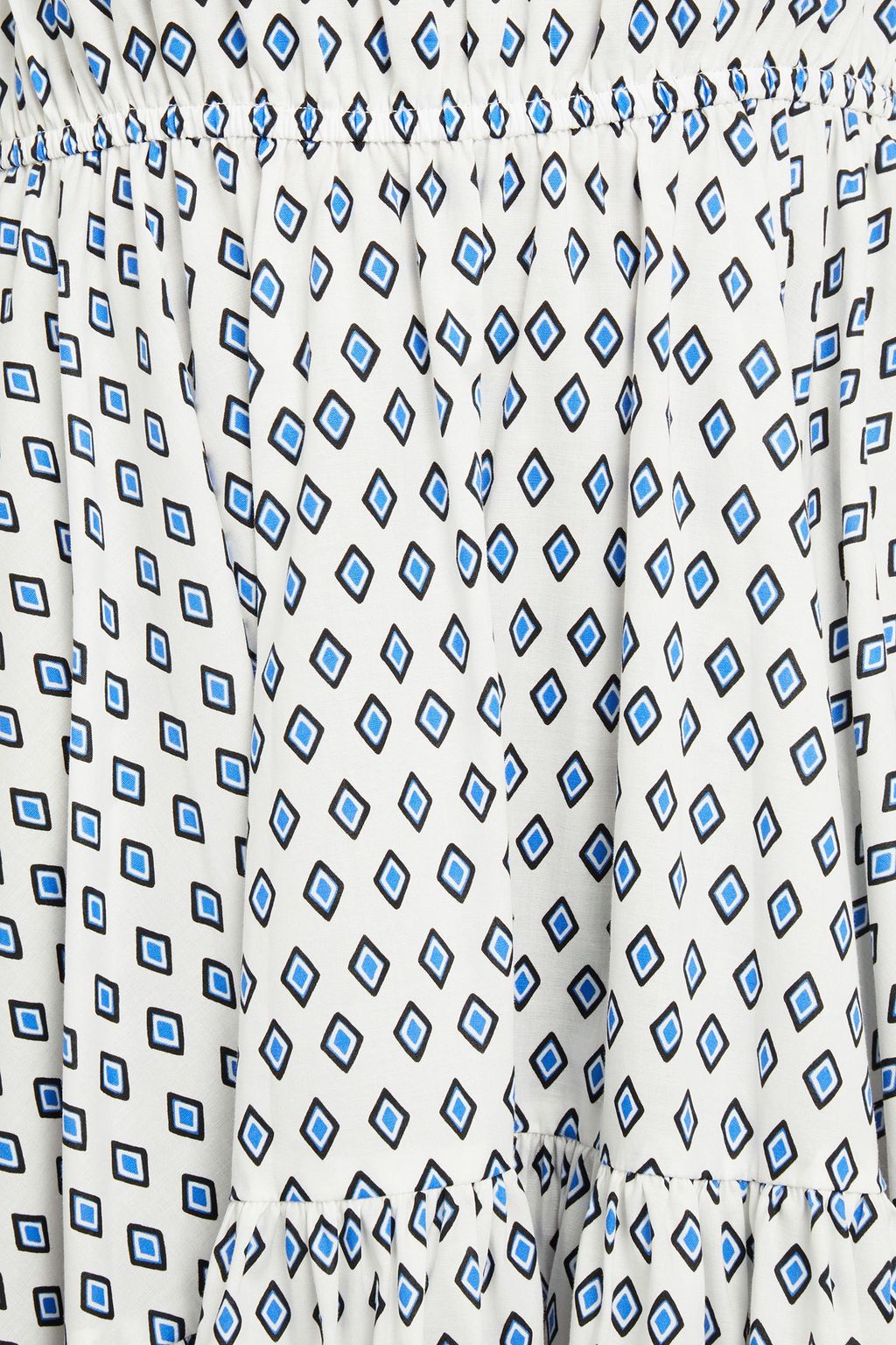 CAROLINE CONSTAS Bardot gathered printed cotton-blend dress