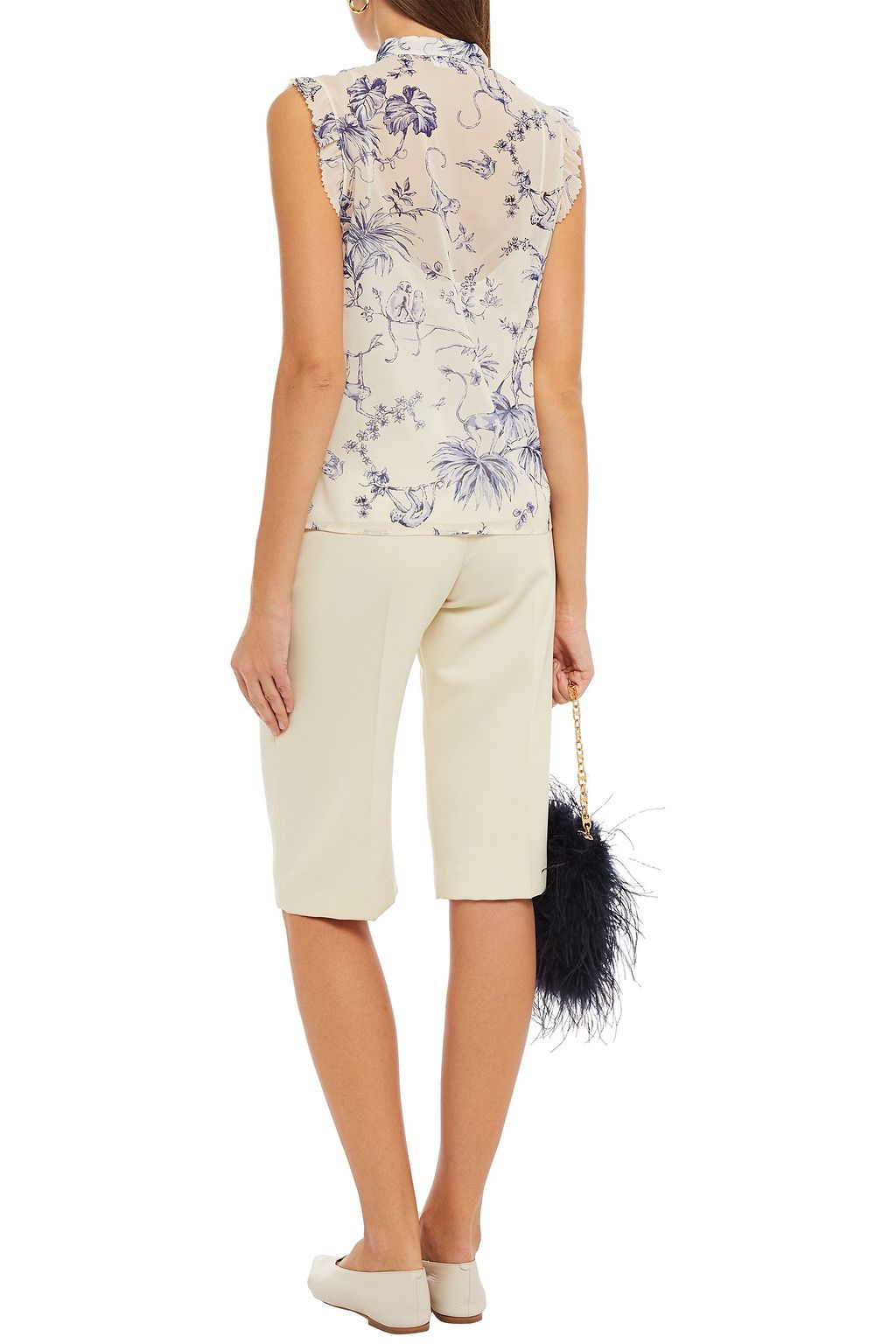 REDVALENTINO Ruffled printed stretch-silk top