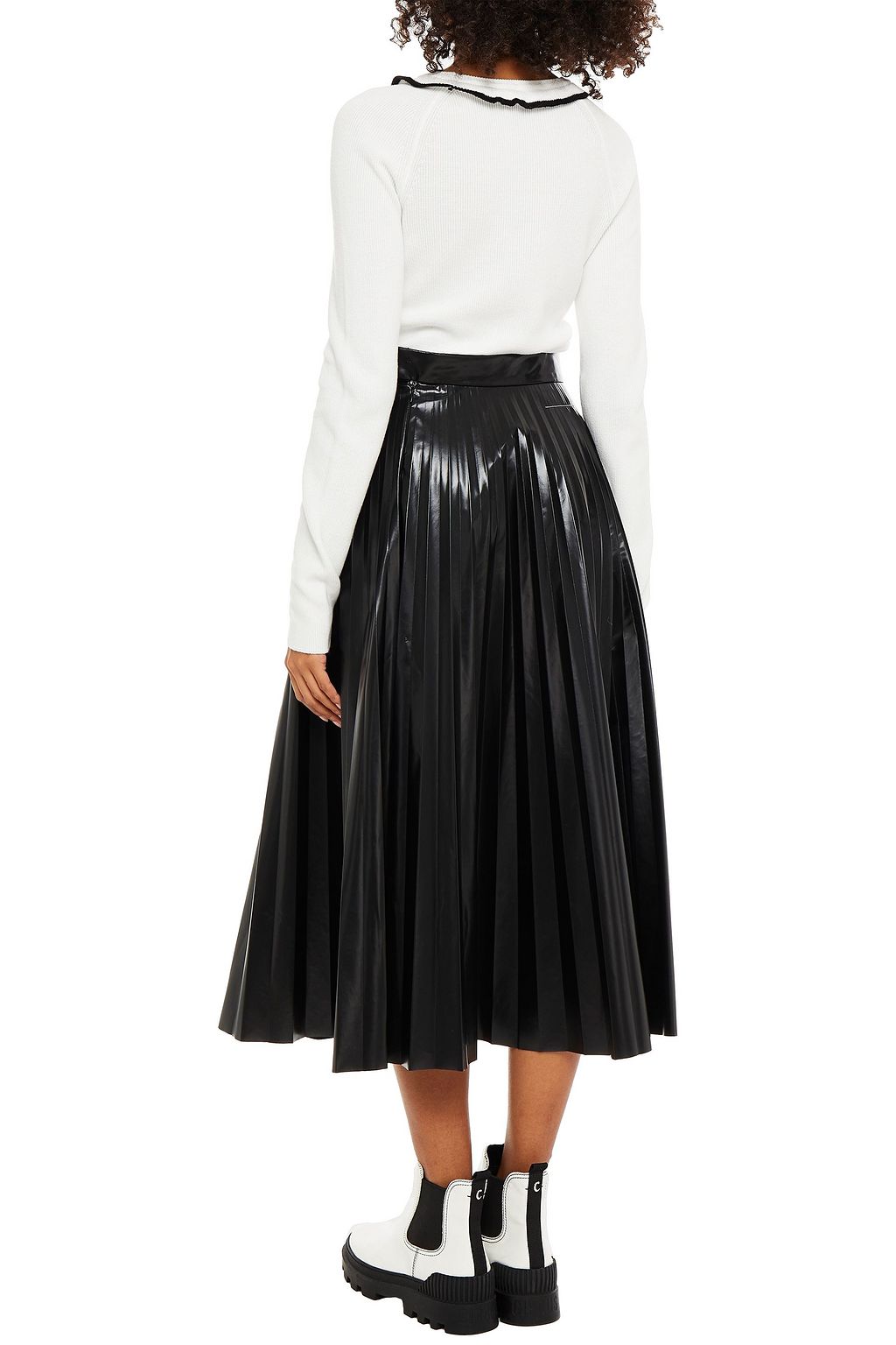 REDVALENTINO Ruffle-trimmed ribbed cotton sweater