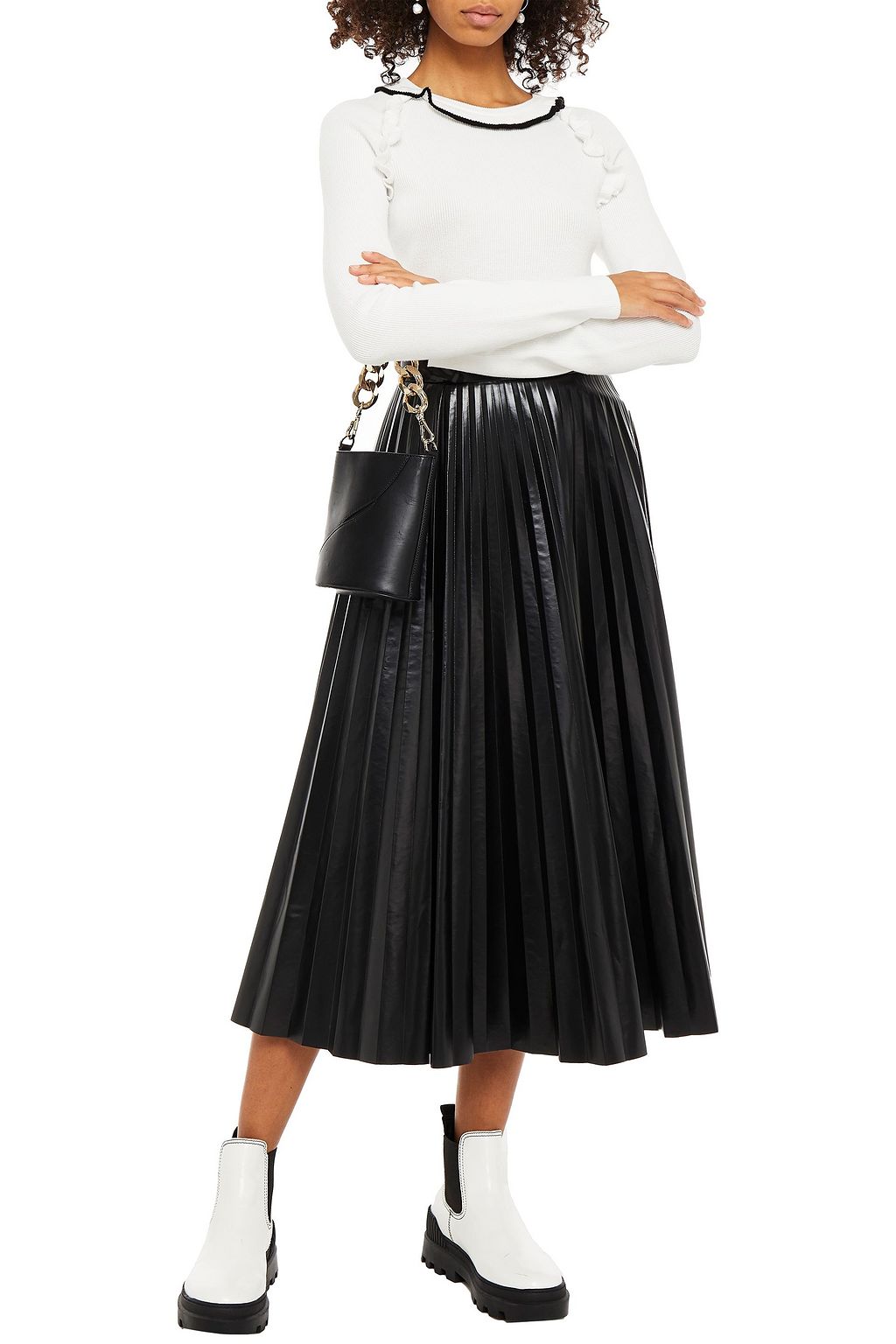 REDVALENTINO Ruffle-trimmed ribbed cotton sweater