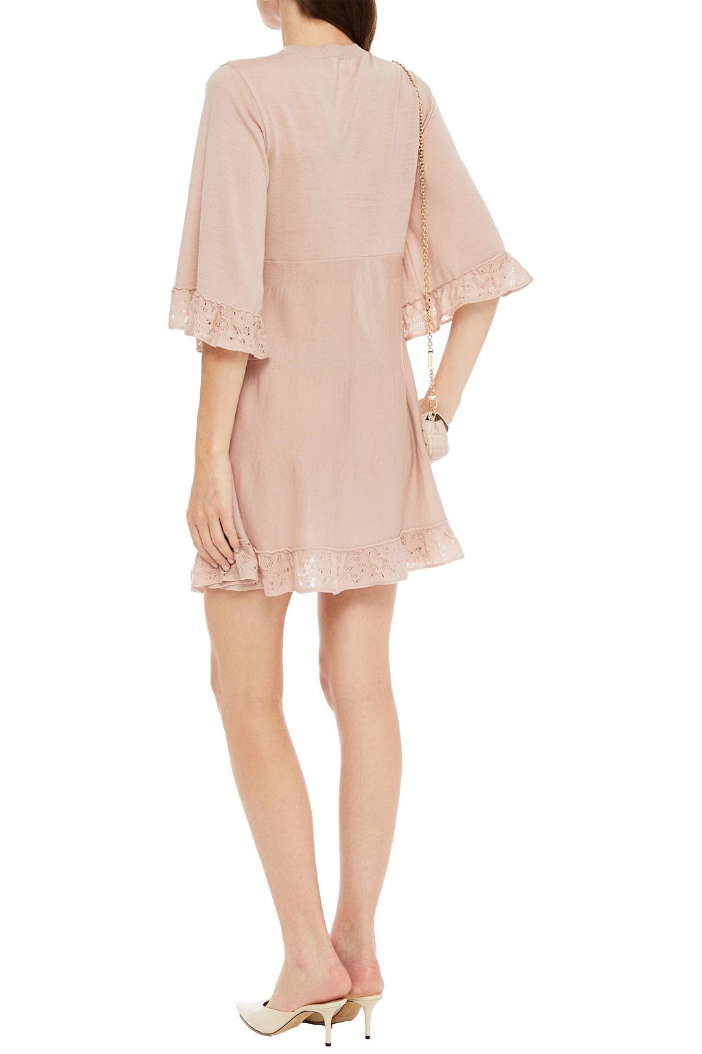 REDVALENTINO Lace-trimmed pussy-bow wool mini dress
