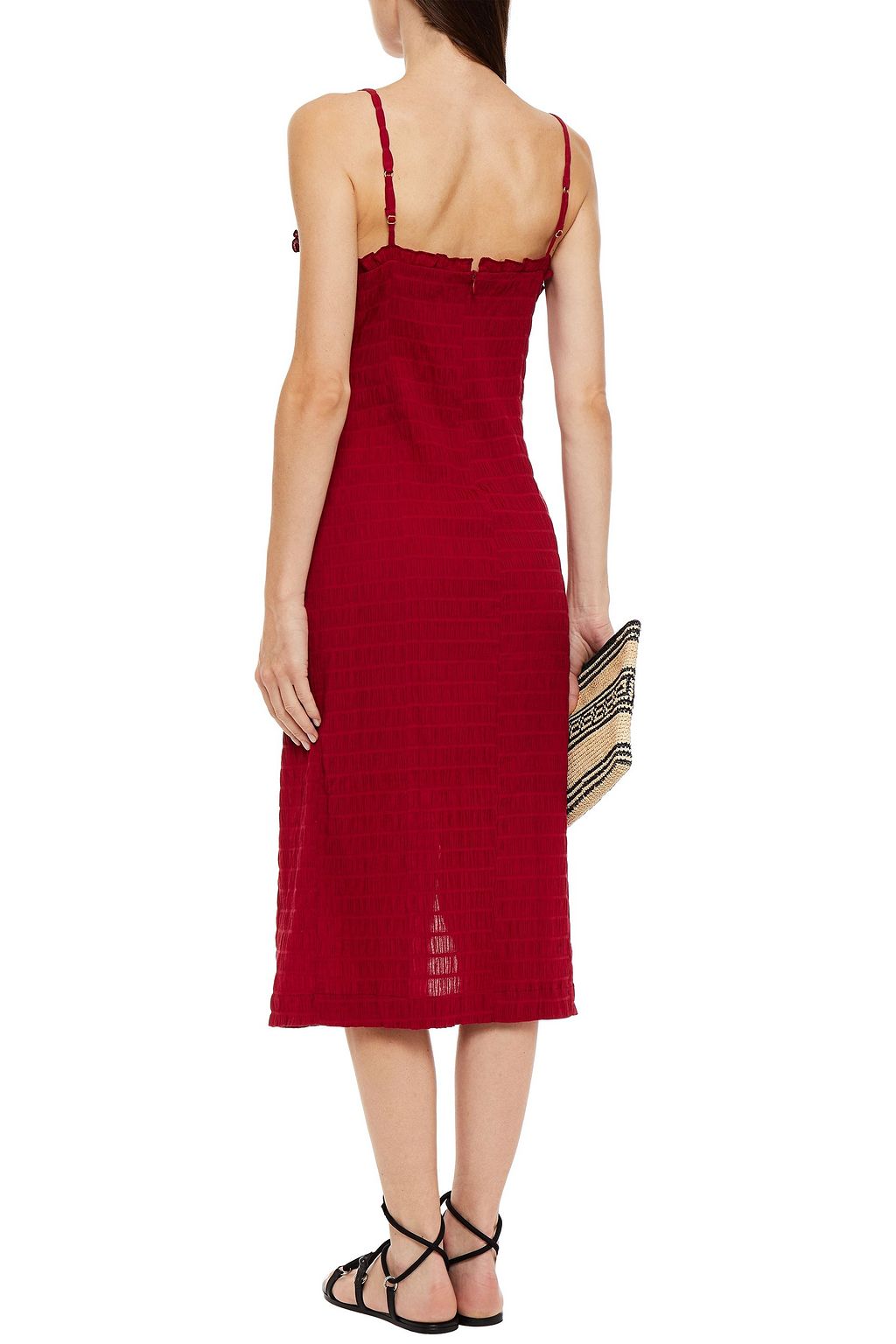 VIX PAULA HERMANNY Lora ruffle-trimmed shirred cotton-voile midi dress