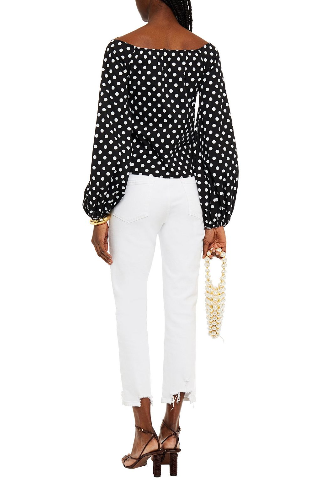 CAROLINE CONSTAS Maddie twisted polka-dot cotton-blend poplin blouse