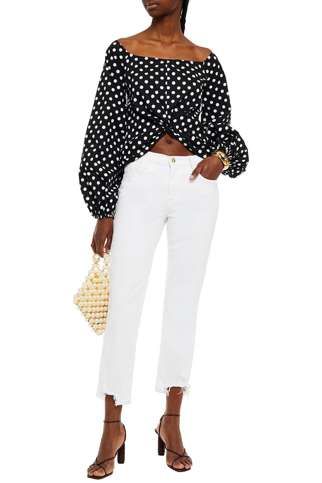 CAROLINE CONSTAS Maddie twisted polka-dot cotton-blend poplin blouse
