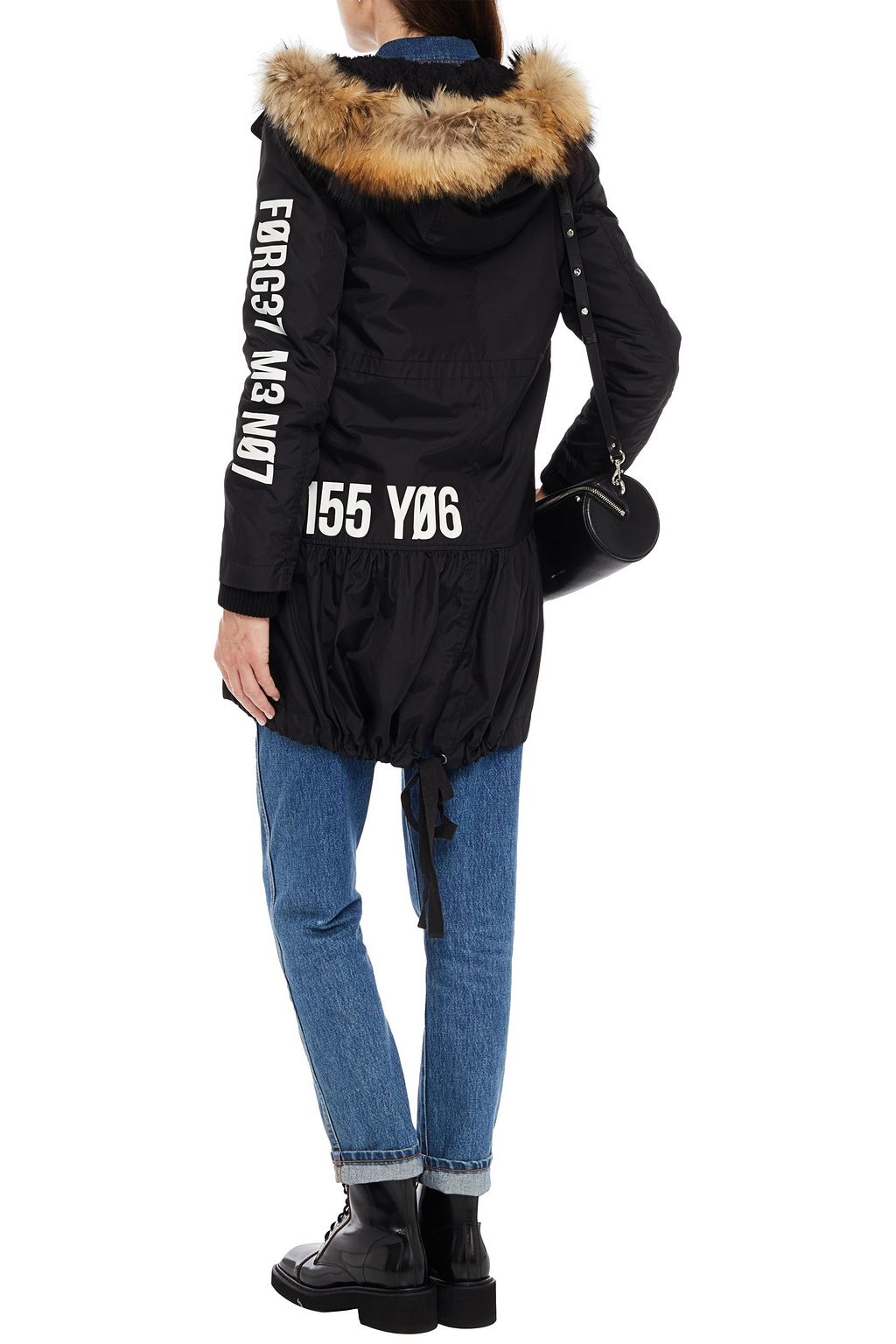 REDVALENTINO Faux fur-trimmed printed cotton coat