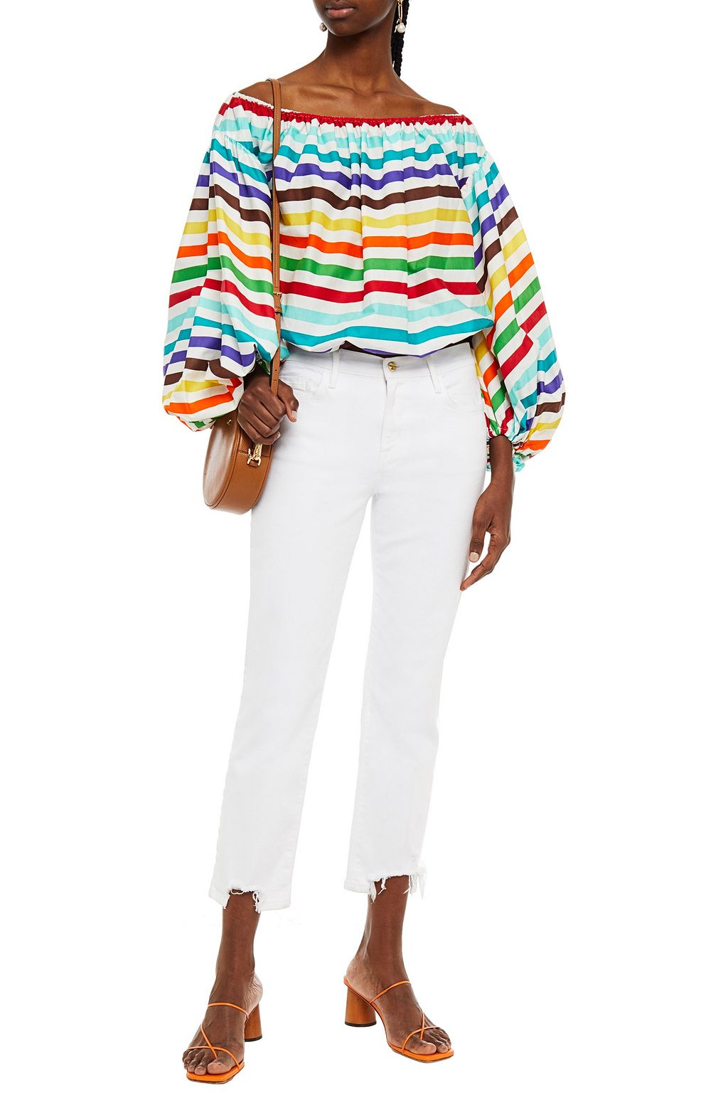 CAROLINE CONSTAS Andros off-the-shoulder striped cotton-blend top