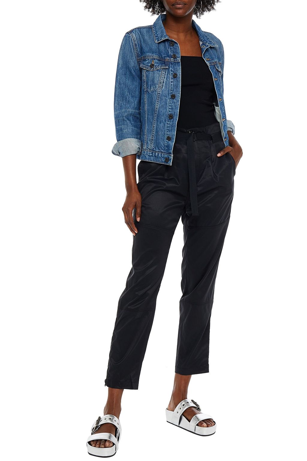 RAG & BONE Belted pleated satin tapered pants
