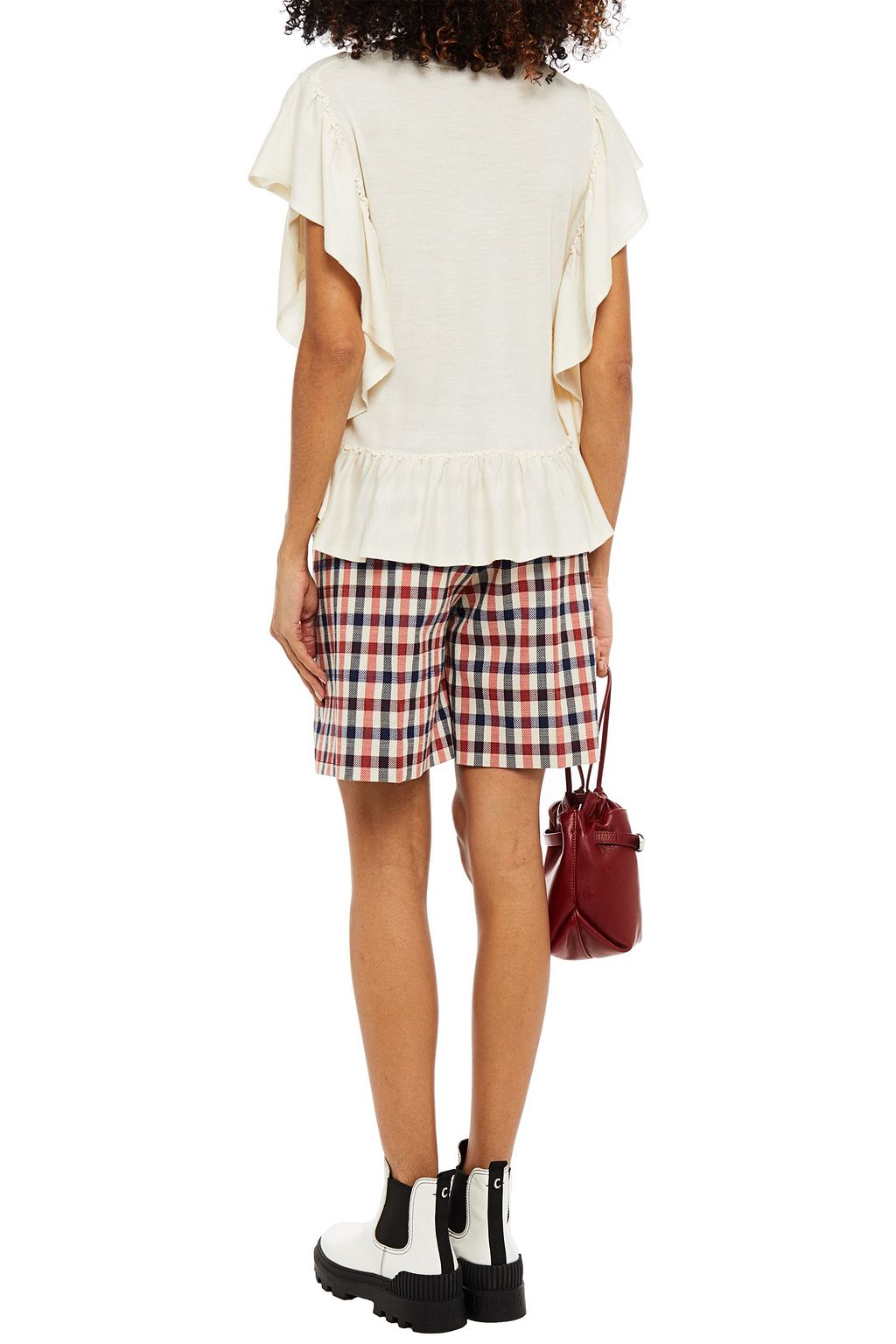 REDVALENTINO Ruffled wool, silk and cashmere-blend top