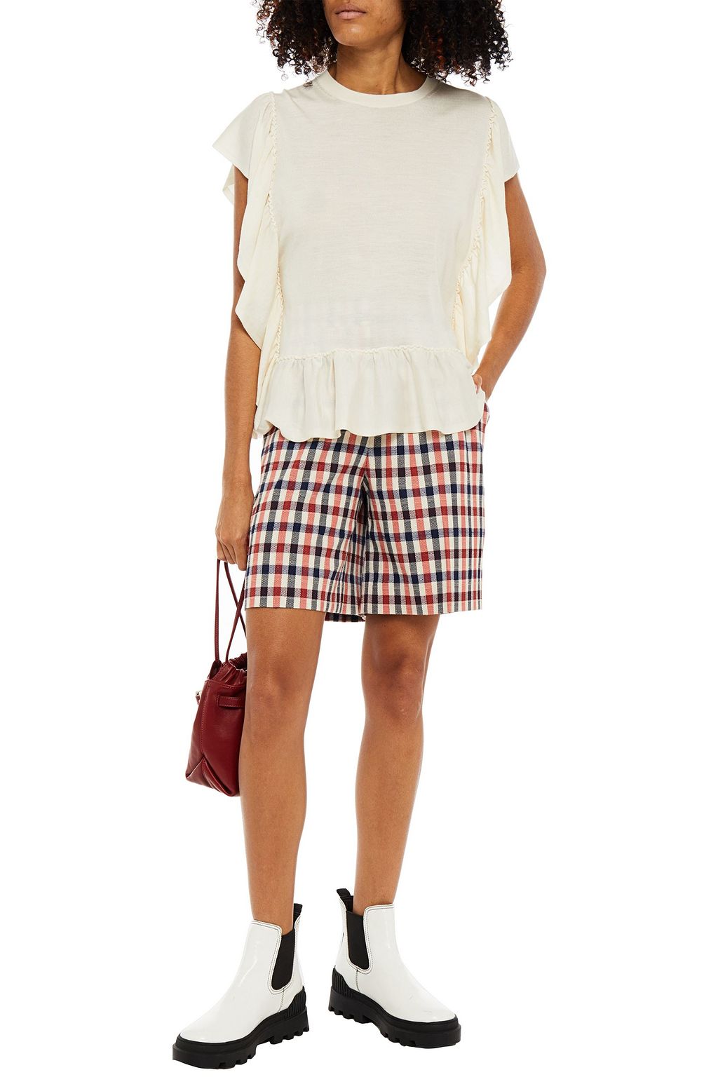 REDVALENTINO Ruffled wool, silk and cashmere-blend top