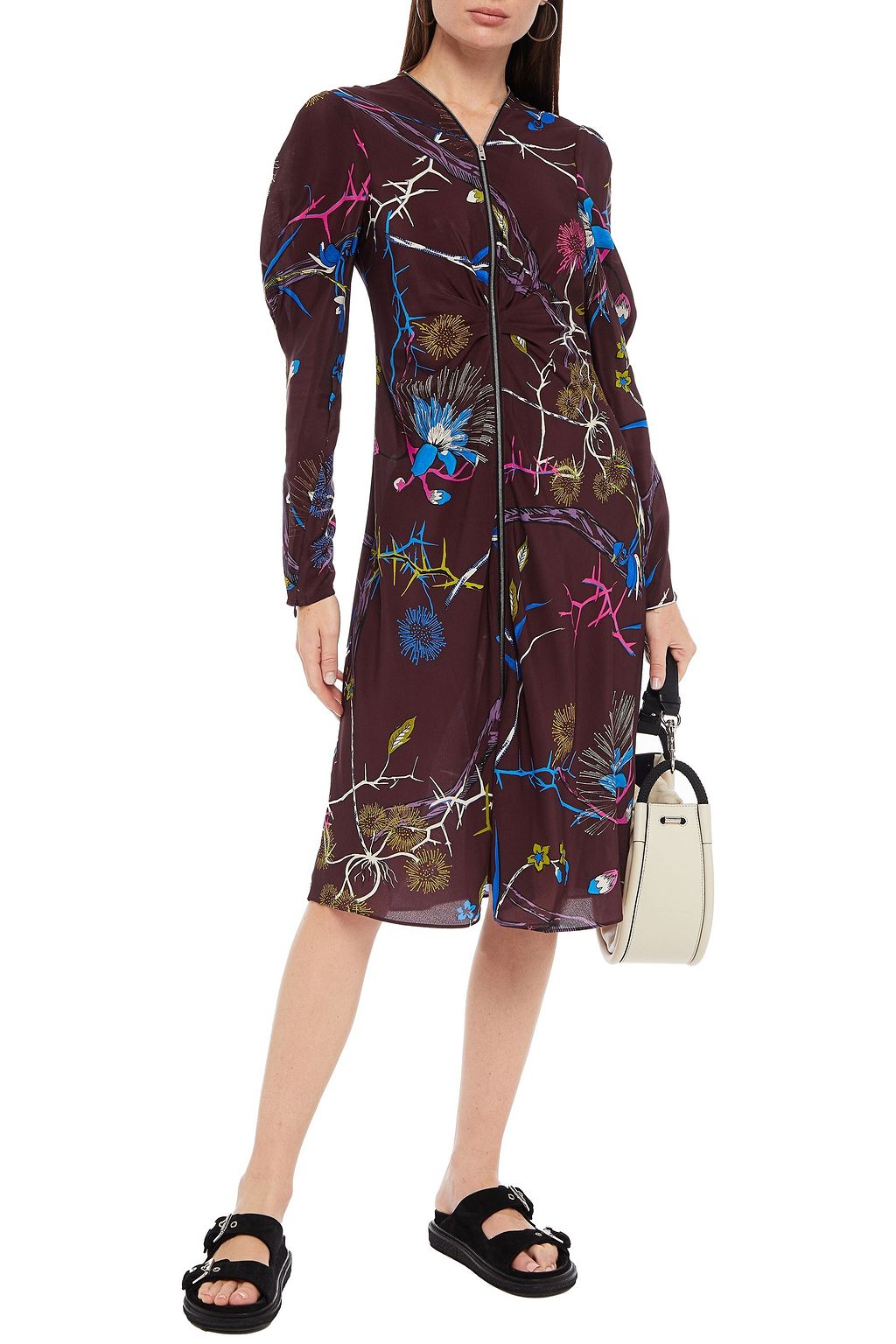 RAG & BONE Ruched printed silk crepe de chine midi dress