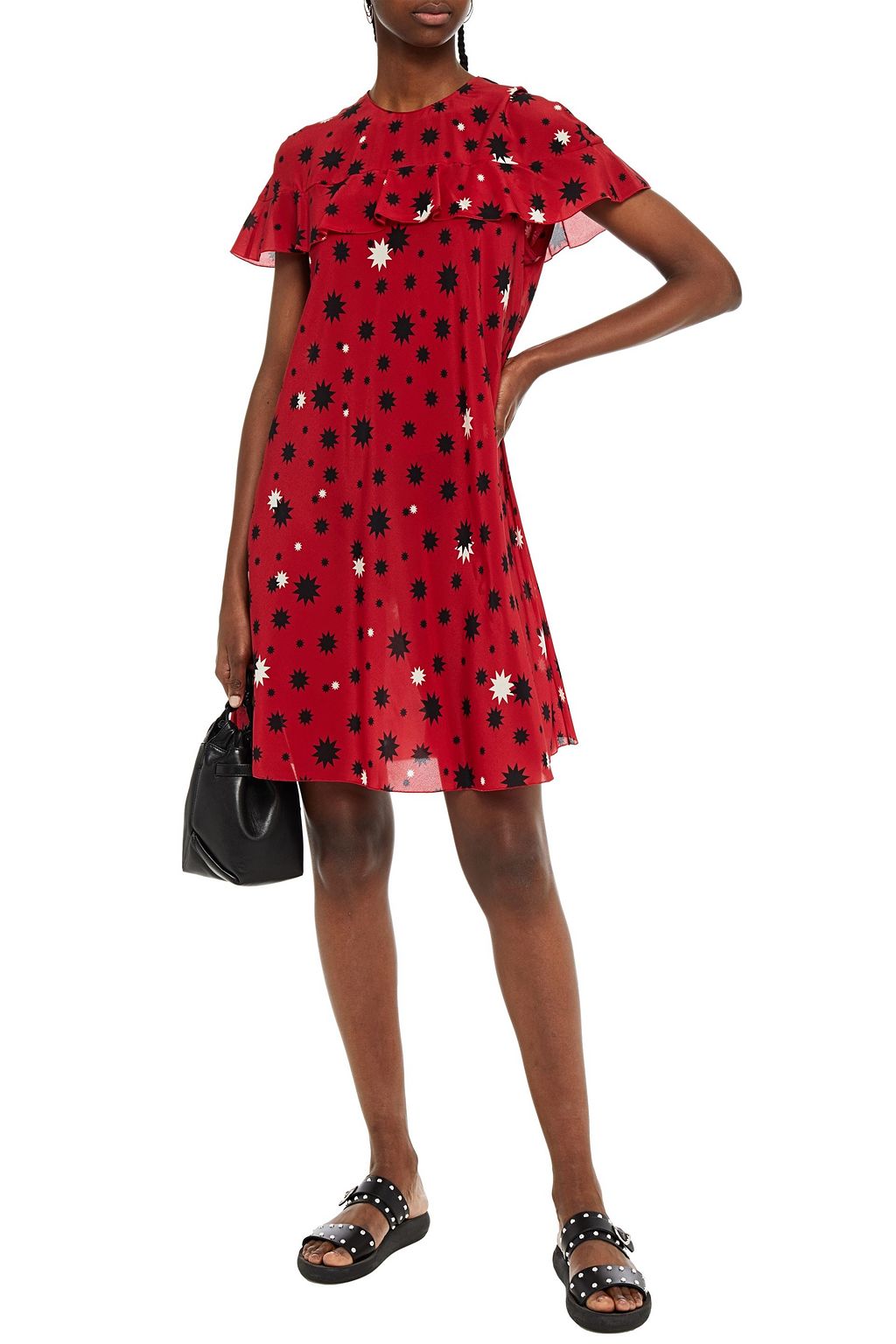 REDVALENTINO Ruffled printed silk crepe de chine mini dress
