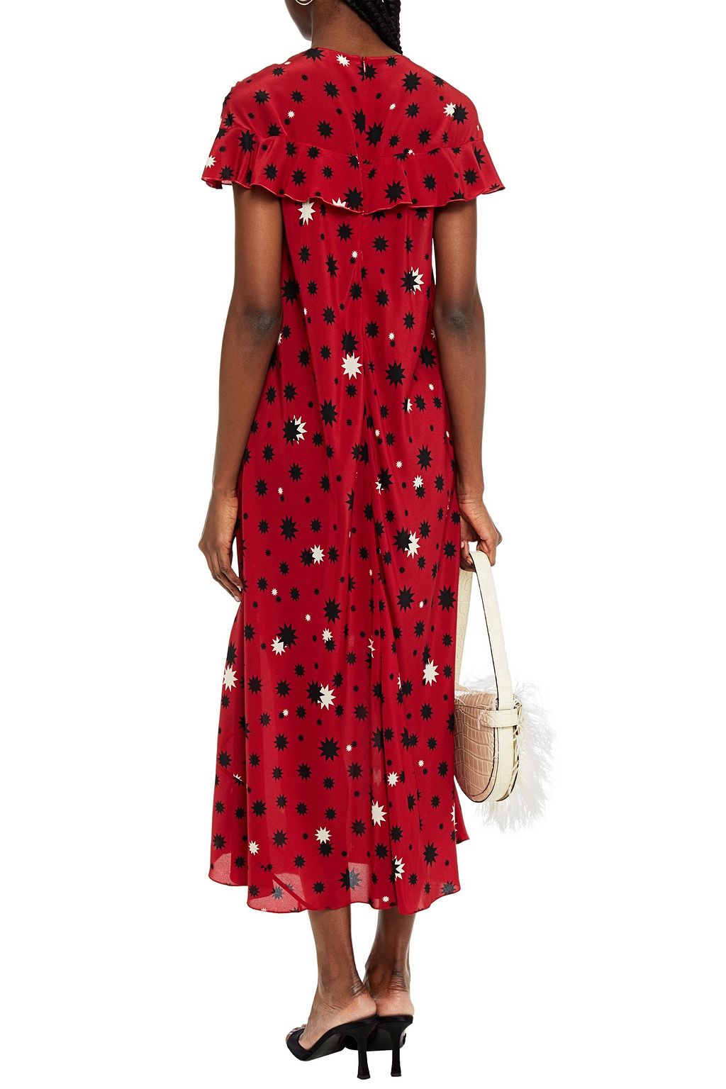 REDVALENTINO Ruffled printed silk crepe de chine midi dress