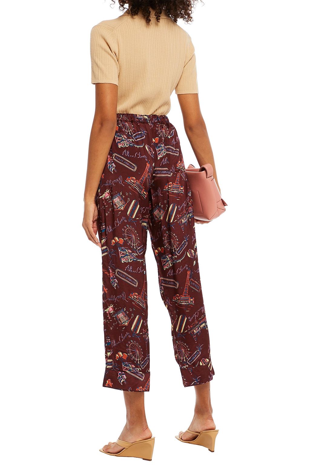 ALEXACHUNG Printed satin-twill straight-leg pants