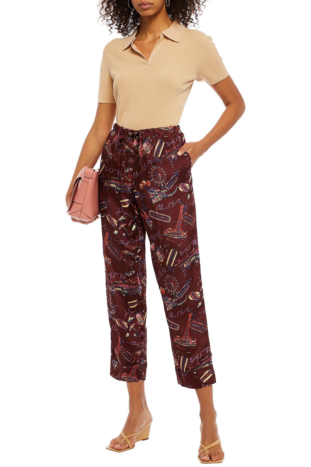ALEXACHUNG Printed satin-twill straight-leg pants