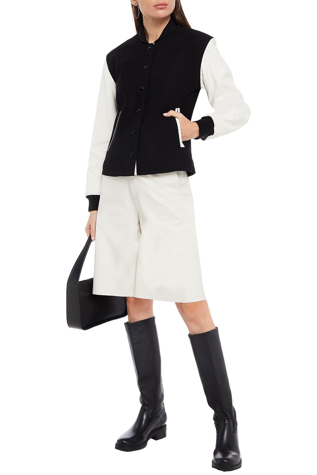 RAG & BONE Leather-paneled gabardine bomber jacket