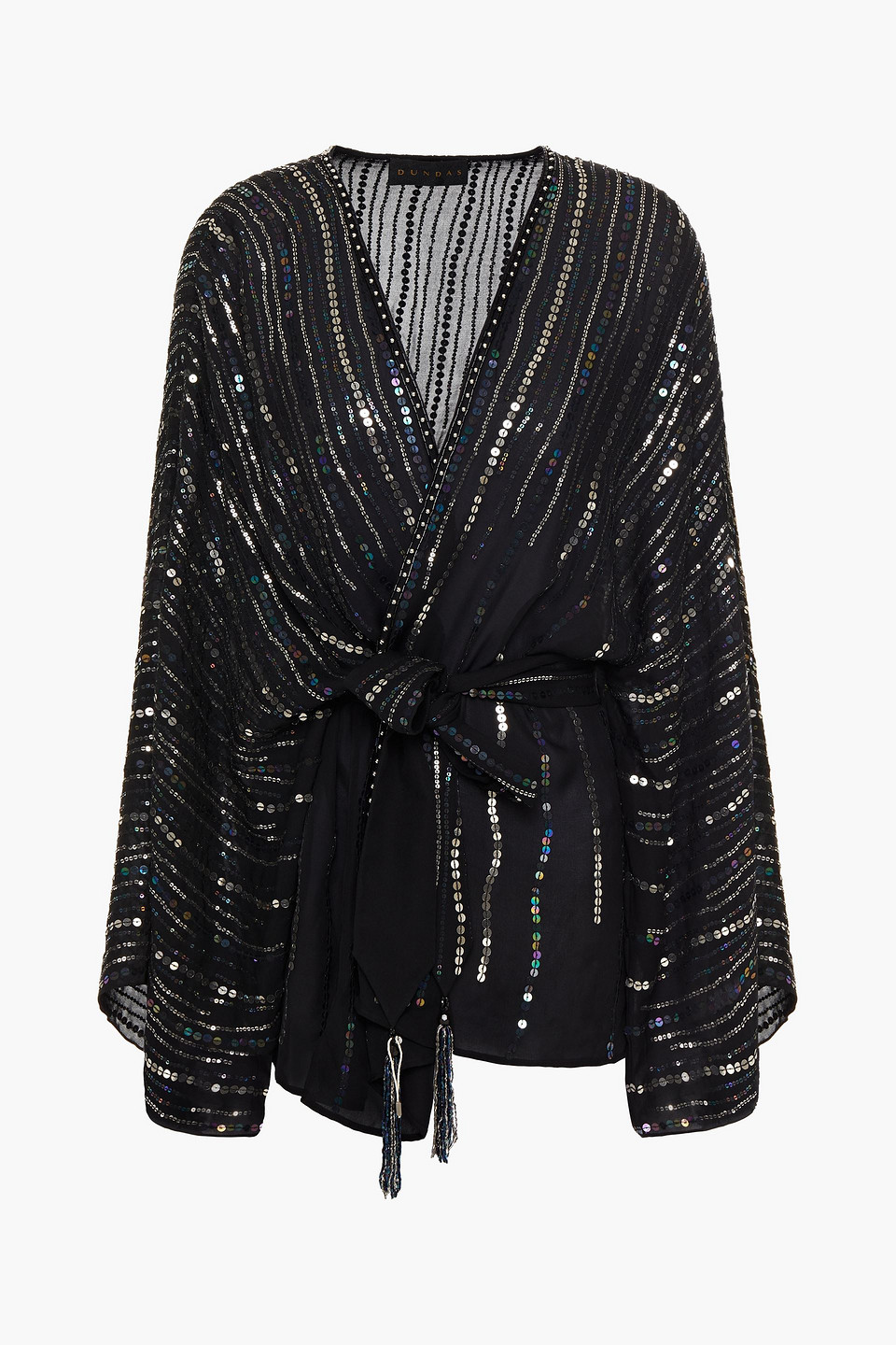 Belted embellished silk-chiffon jacket
