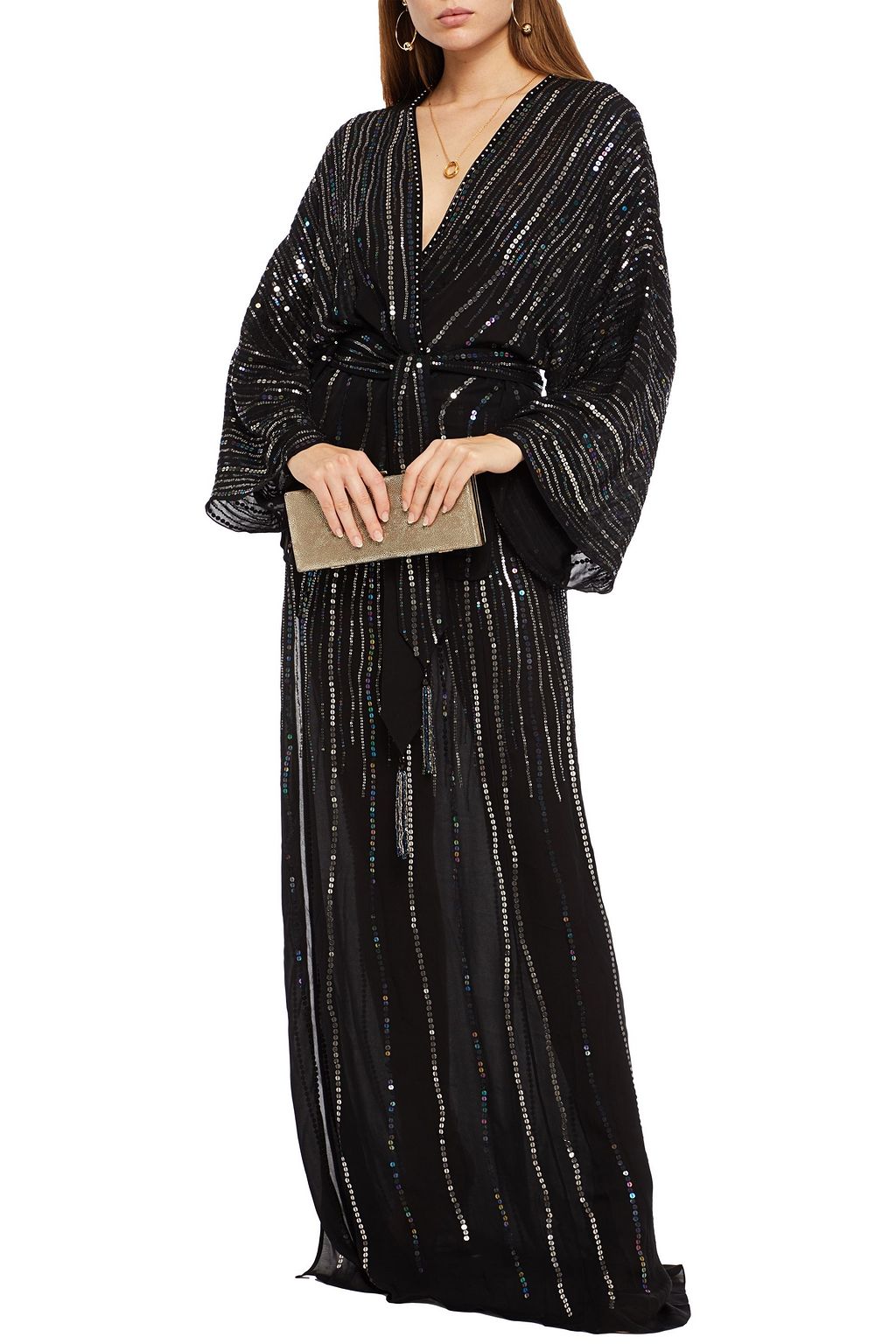 DUNDAS Belted embellished silk-chiffon jacket