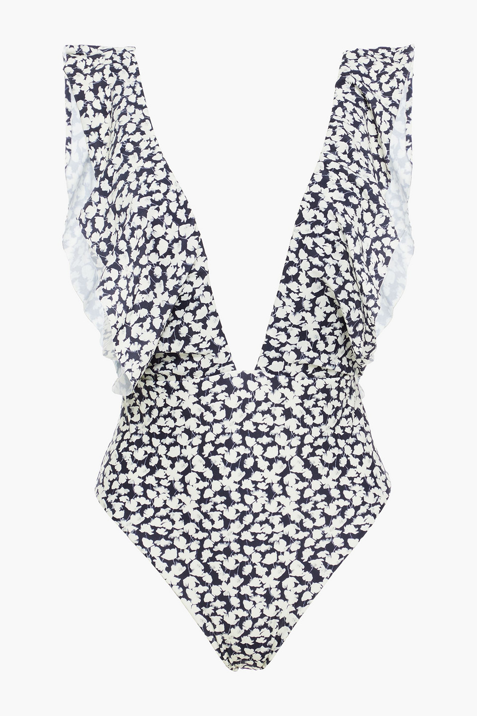 Vix Paula Hermanny Liz Ruffled Printed Swimsuit In Midnight Blue