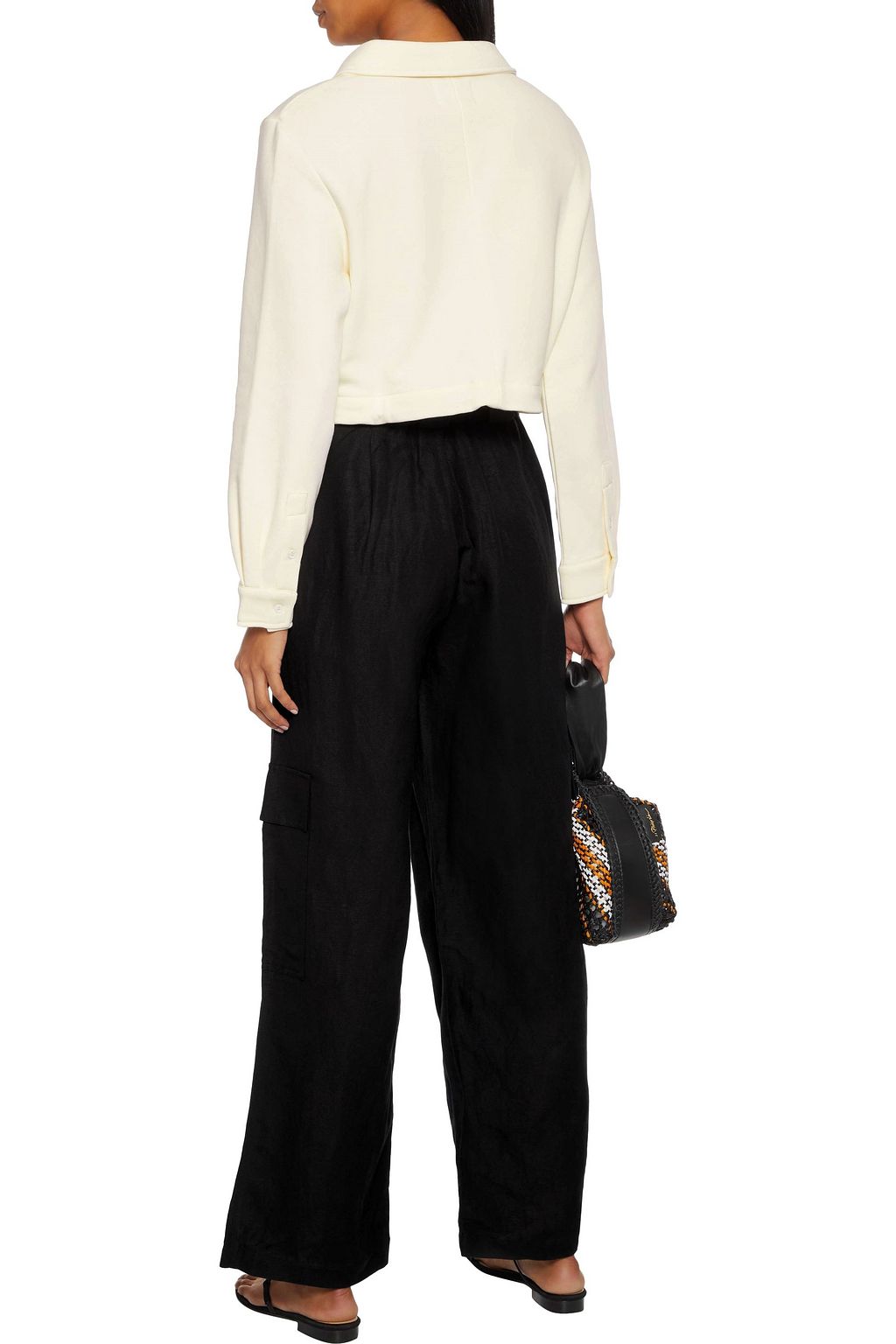 SOLID & STRIPED Belted linen-blend wide-leg pants