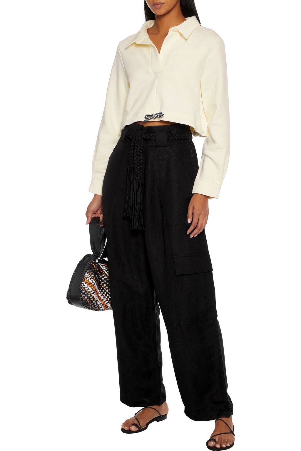 SOLID & STRIPED Belted linen-blend wide-leg pants