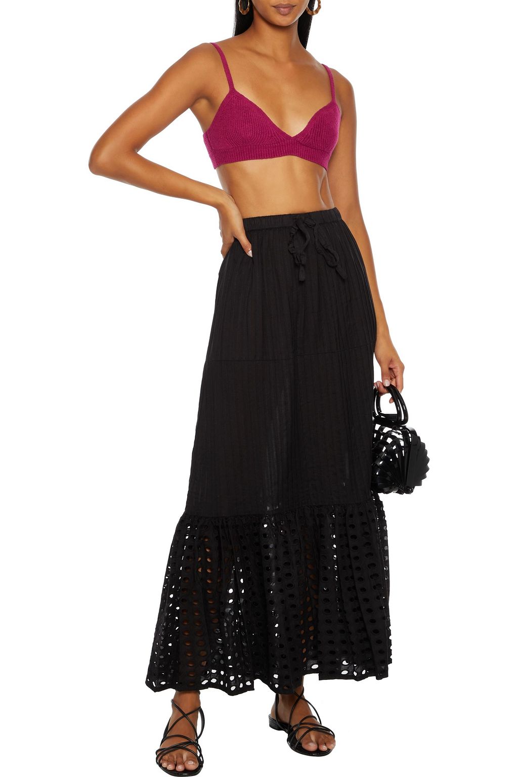 SOLID & STRIPED The Addison pintucked broderie anglaise cotton maxi skirt