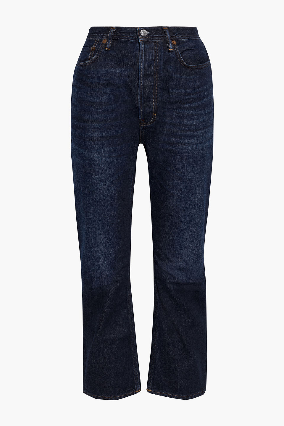 acne studios - cropped high-rise straight-leg jeans - blue - 24w-32l