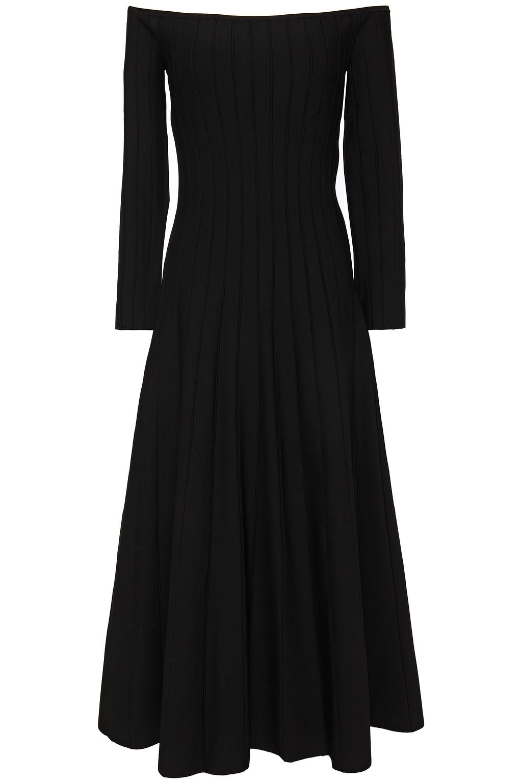 off the shoulder ribbed midi dress