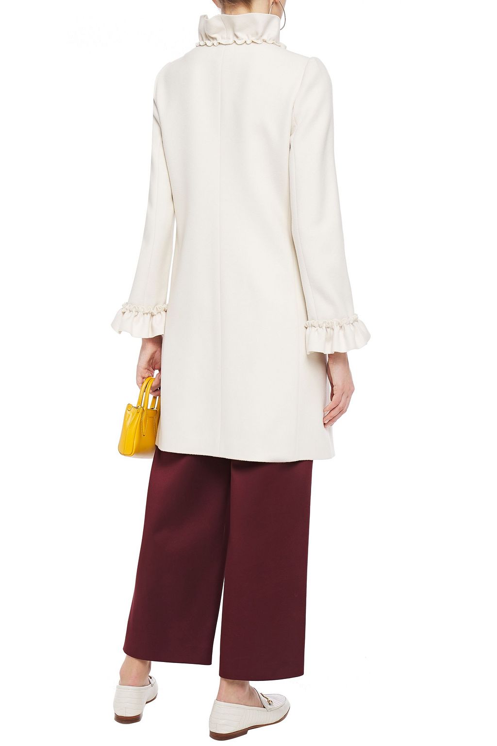 GUCCI Ruffle-trimmed embroidered wool-felt coat