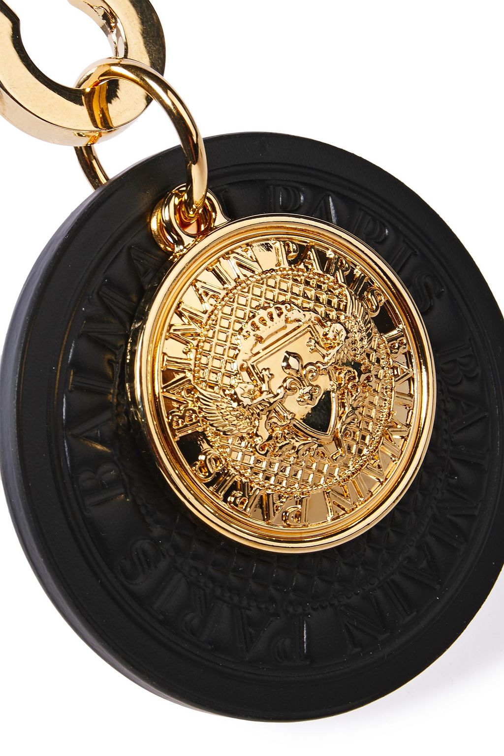 BALMAIN Gold-tone and embossed leather keychain