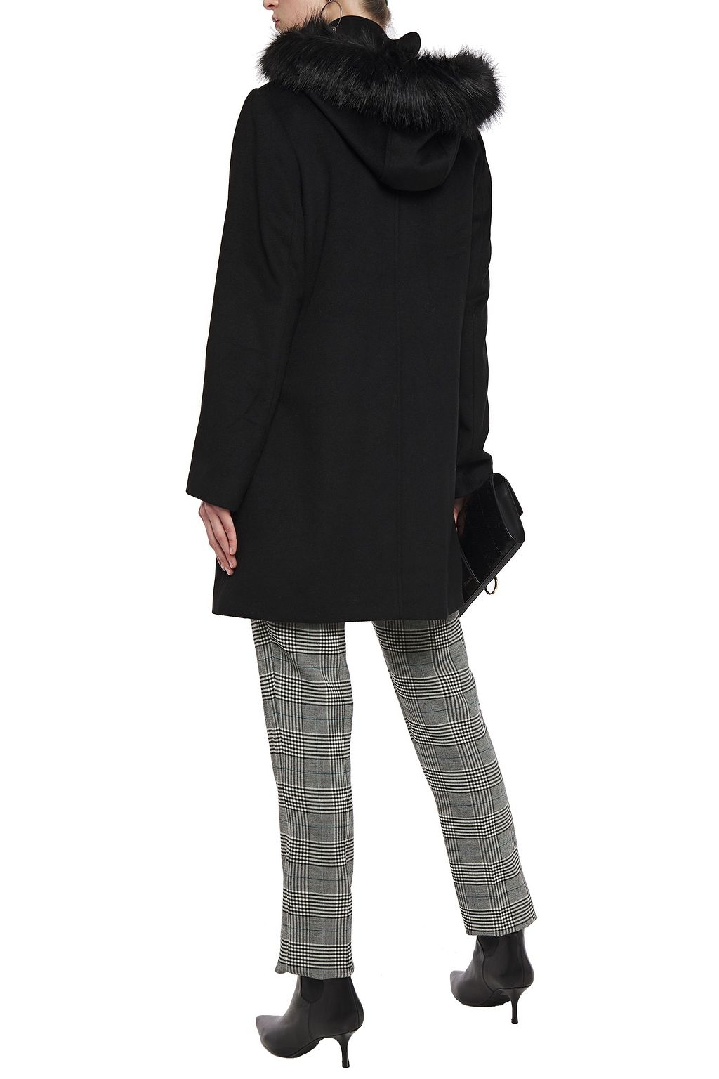 DKNY Faux fur-trimmed wool-blend coat