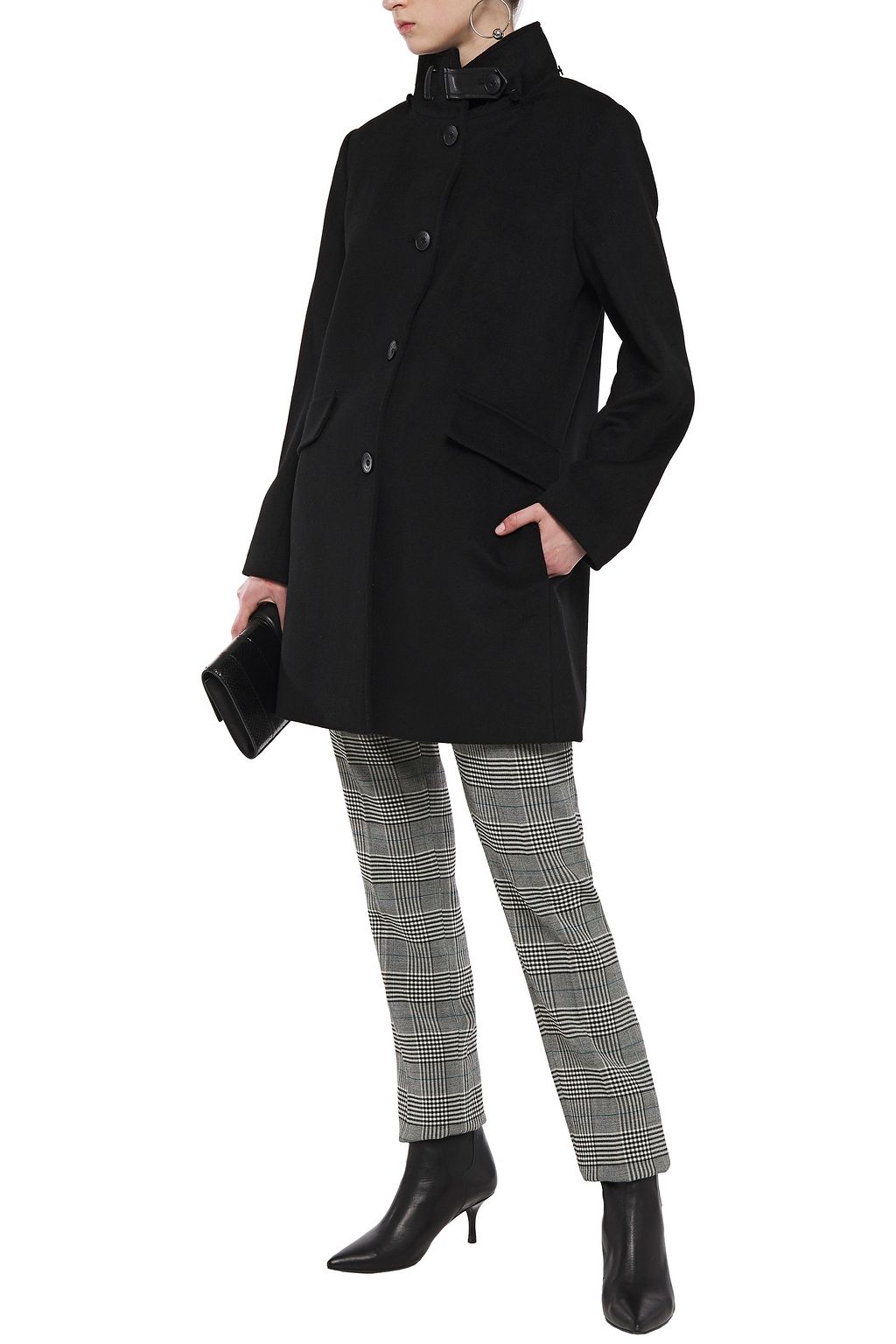DKNY Faux fur-trimmed wool-blend coat
