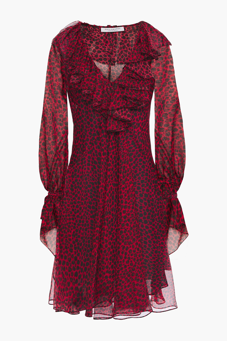 Philosophy Di Lorenzo Serafini Woman Ruffled Leopard-print Printed Voile Mini Dress Red Size 40