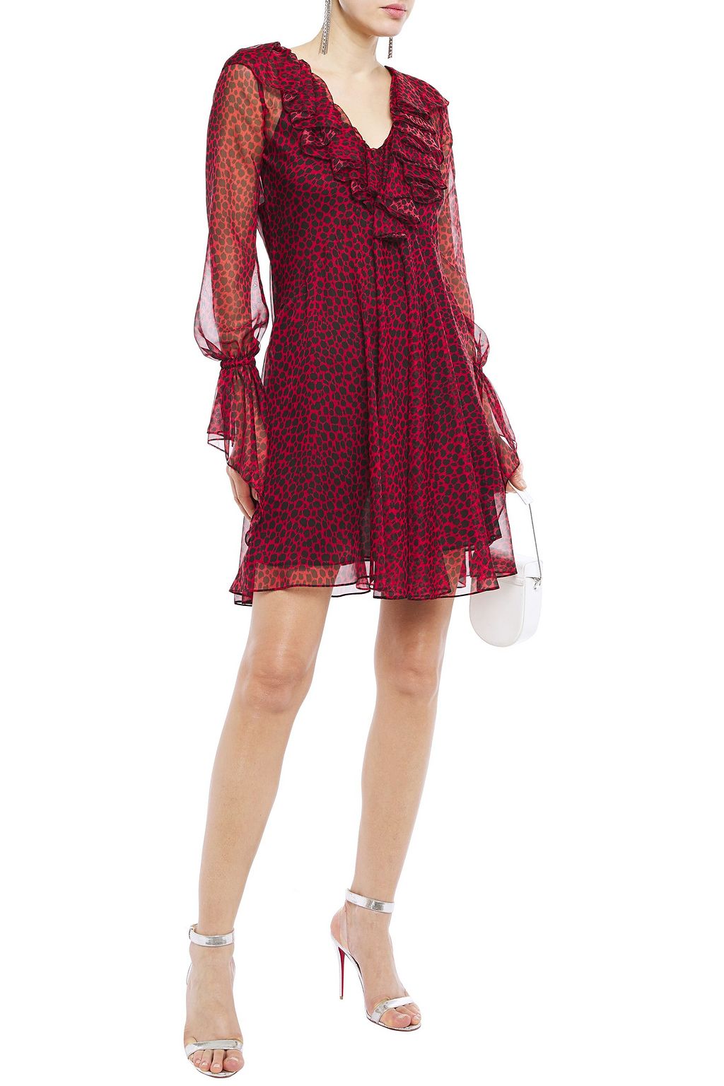 PHILOSOPHY DI LORENZO SERAFINI Ruffled leopard-print printed voile mini dress