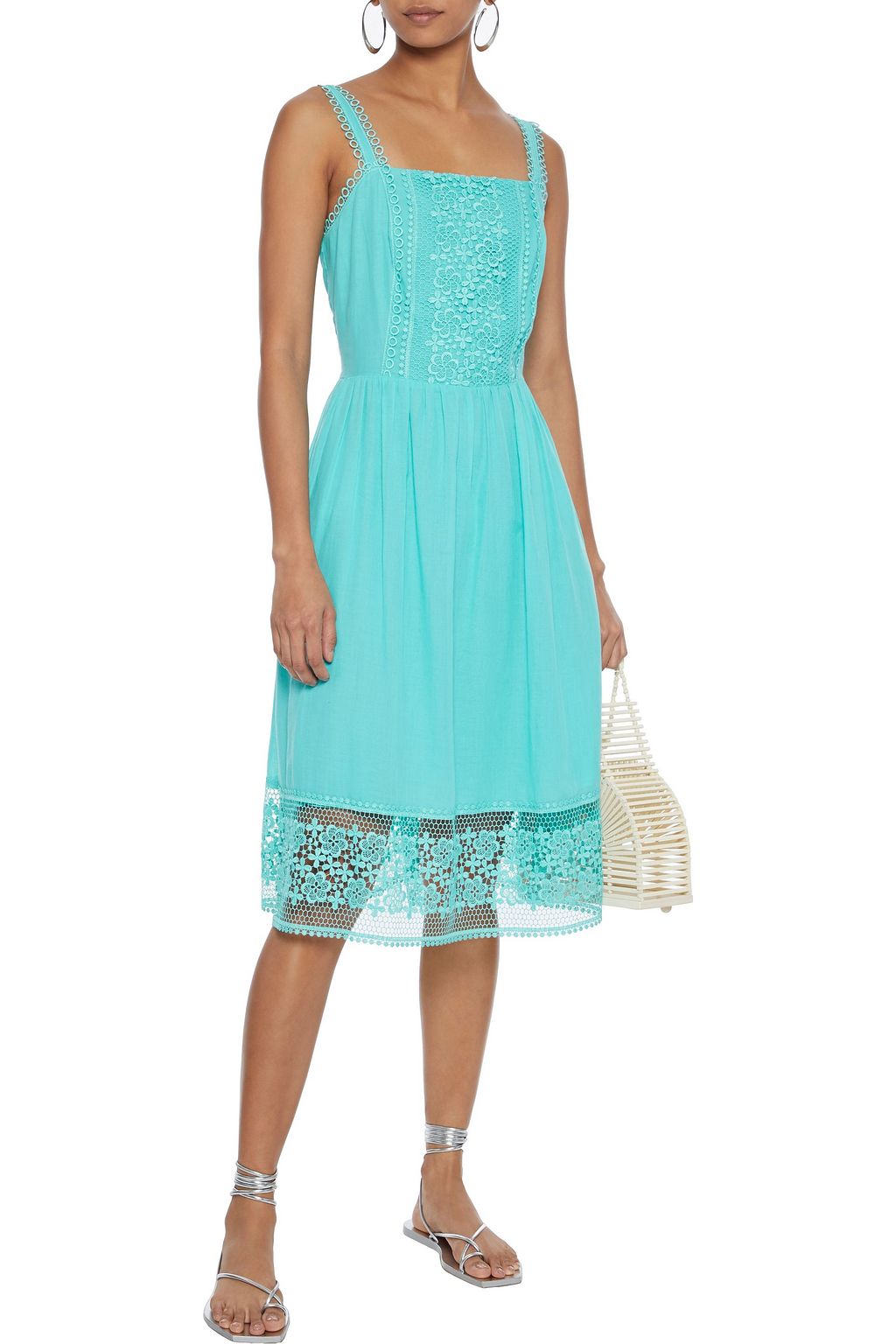 CHARO RUIZ IBIZA Crocheted lace-paneled cotton-blend voile dress