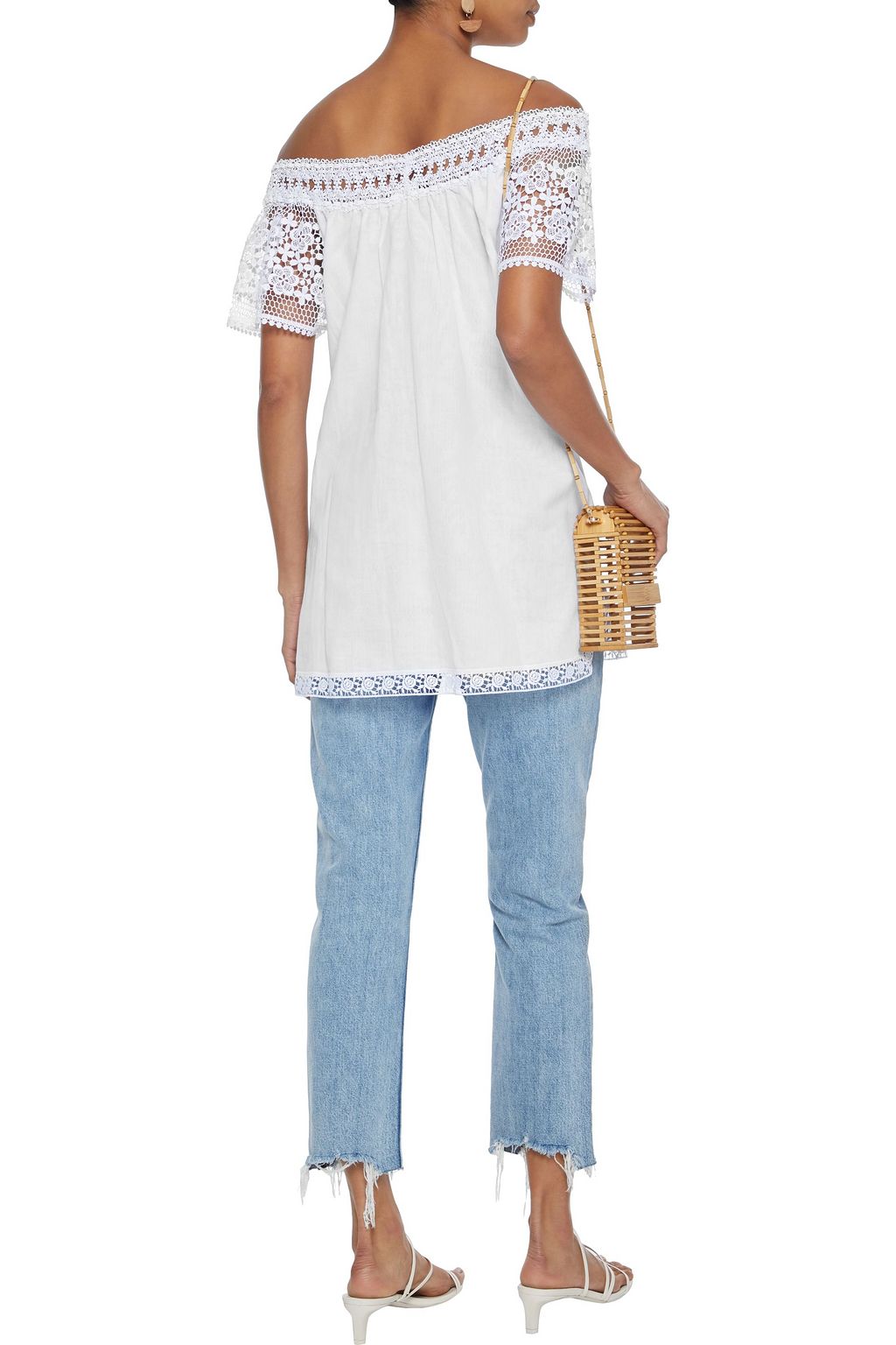 CHARO RUIZ IBIZA Off-the-shoulder crocheted lace-paneled cotton-blend gauze top