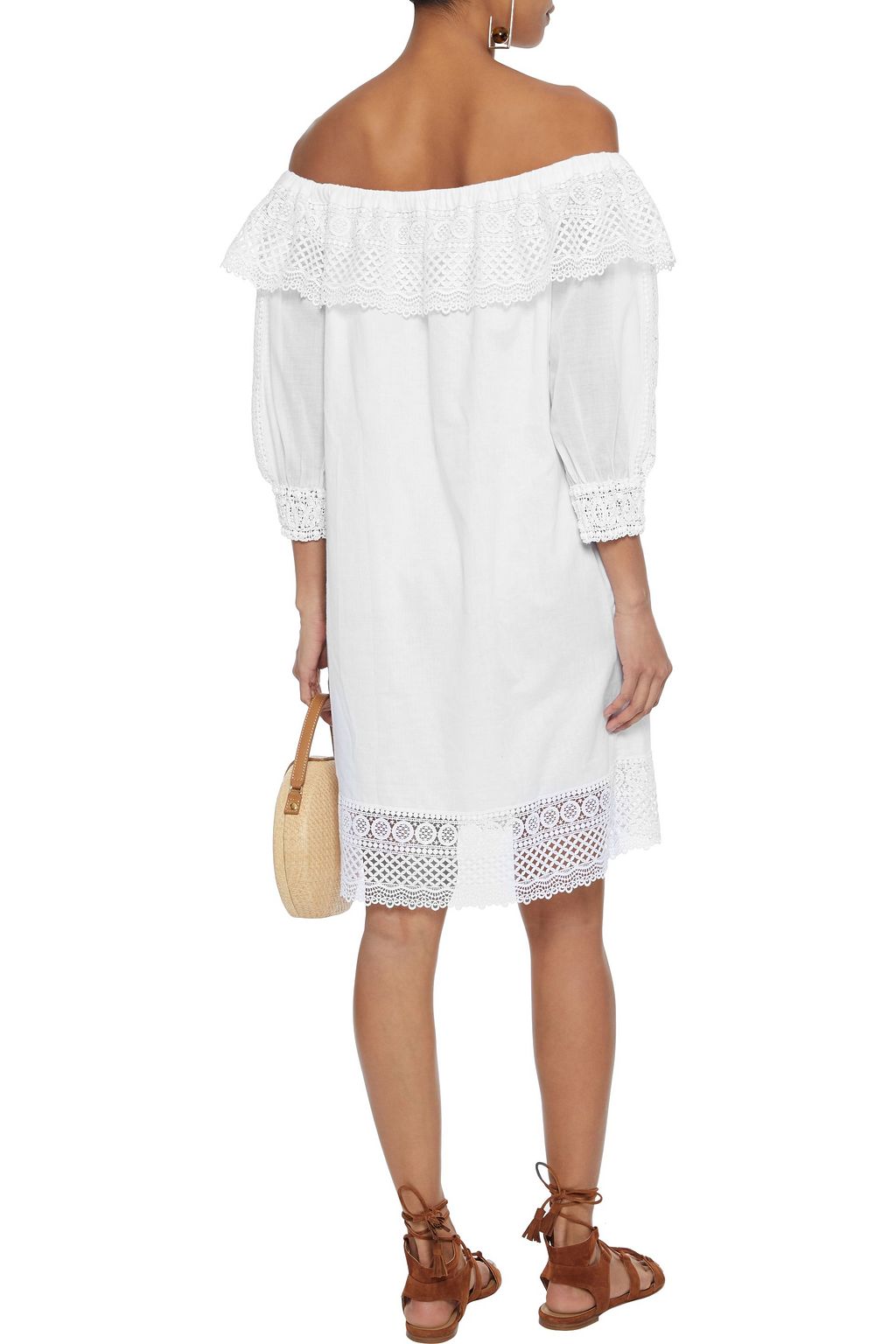 CHARO RUIZ IBIZA Off-the-shoulder guipure lace-paneled cotton-blend mousseline dress