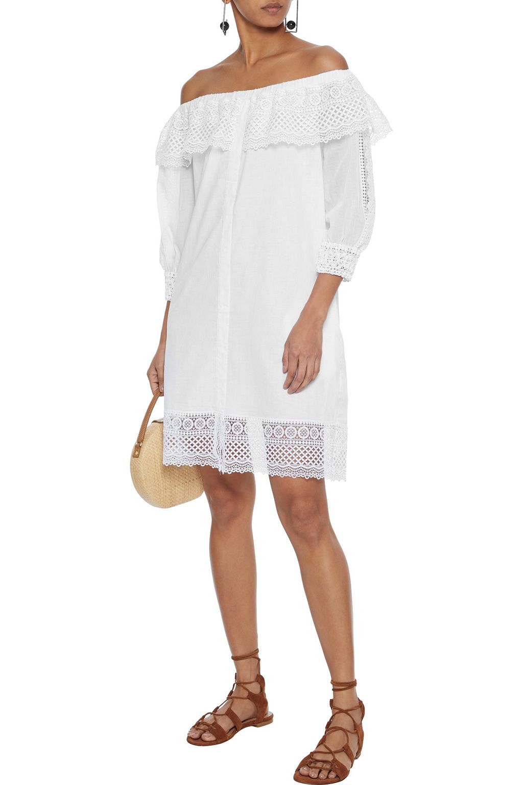CHARO RUIZ IBIZA Off-the-shoulder guipure lace-paneled cotton-blend mousseline dress