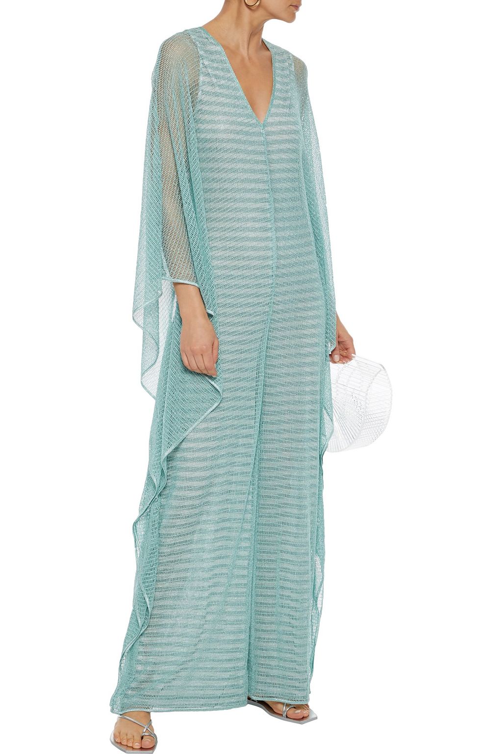 MISSONI Draped metallic crochet-knit wide-leg jumpsuit