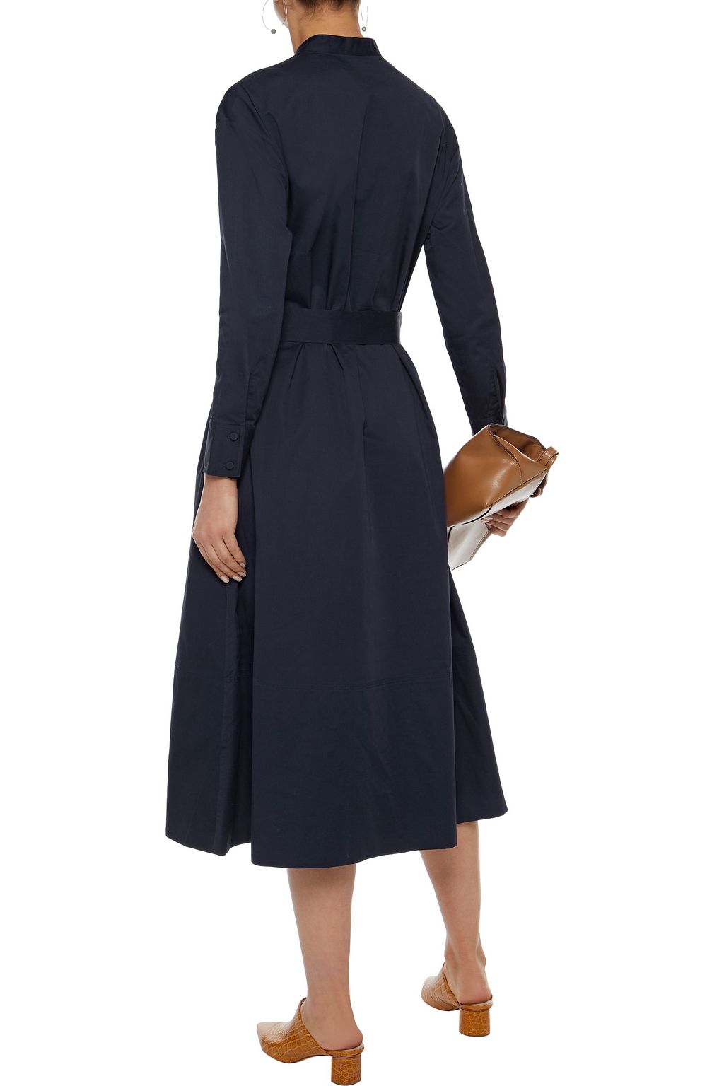 CO Tie-neck belted cotton-poplin midi dress
