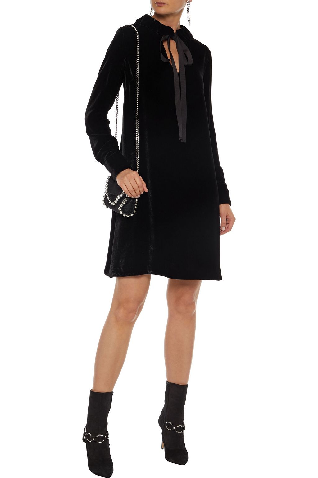 MCQ ALEXANDER MCQUEEN Tie-neck velvet mini dress