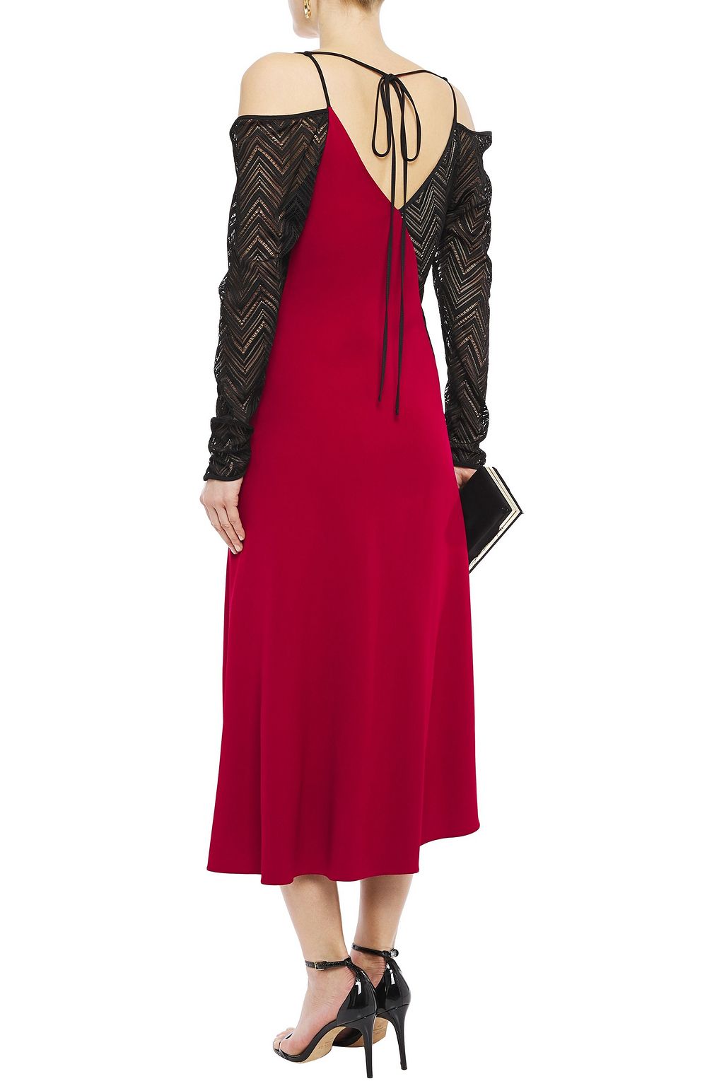 ROLAND MOURET Clements cold-shoulder crochet-paneled crepe midi dress