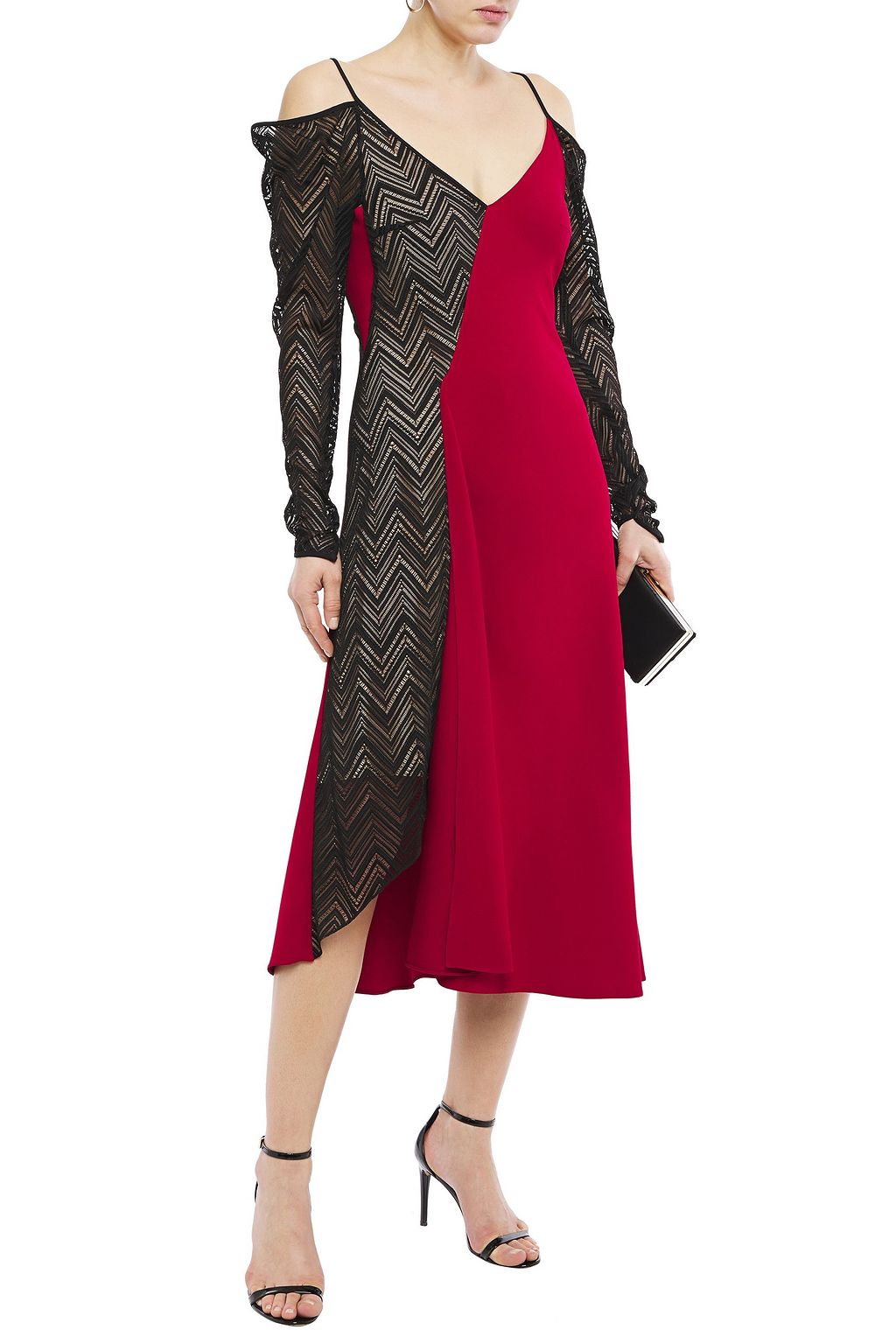 ROLAND MOURET Clements cold-shoulder crochet-paneled crepe midi dress