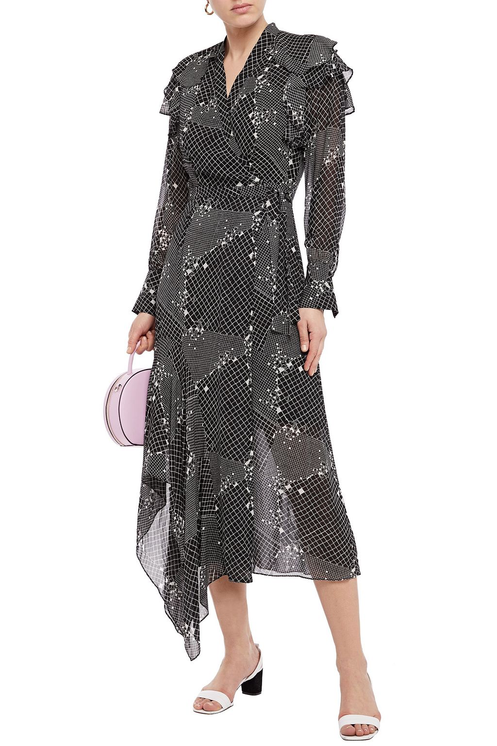 HOFMANN COPENHAGEN Asymmetric patchwork-effect printed georgette midi dress