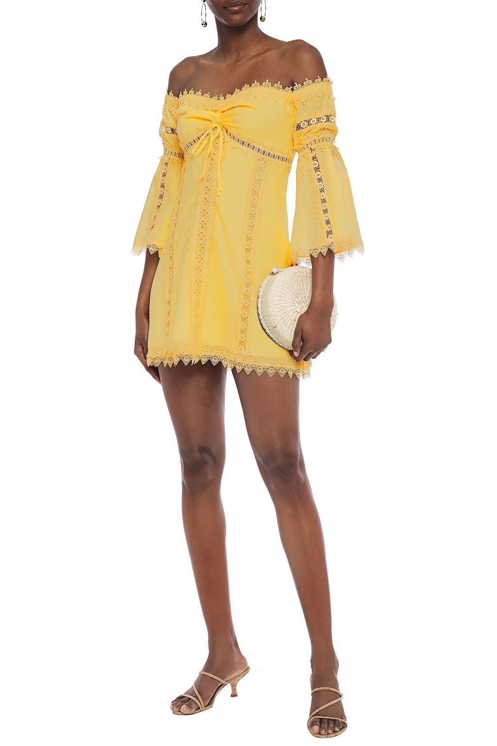 CHARO RUIZ IBIZA Campana off-the-shoulder crocheted lace-trimmed cotton-blend voile mini dress