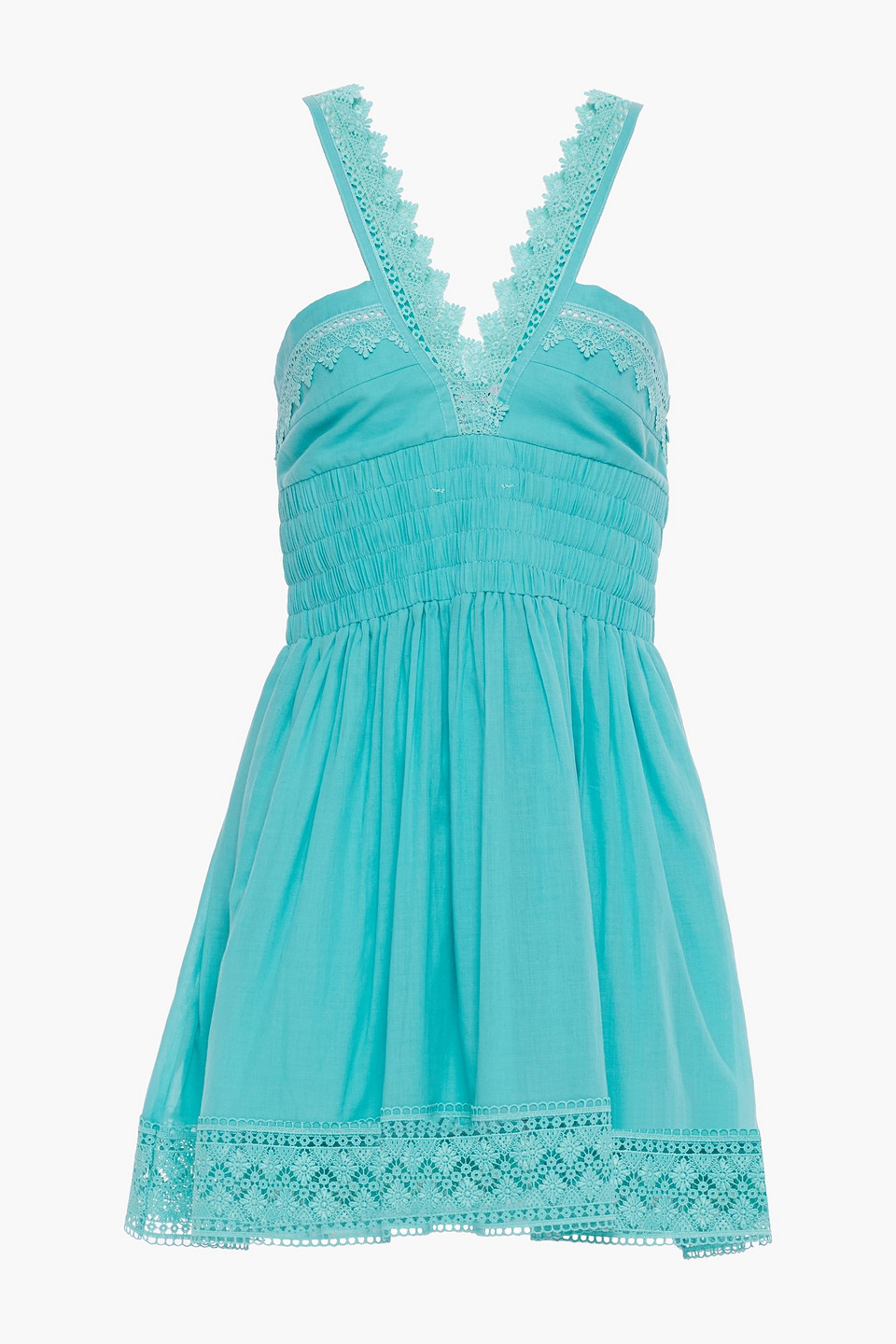 Charo Ruiz Ibiza Woman Laila Crocheted Lace-trimmed Cotton-blend Gauze Mini Dress Turquoise Size L