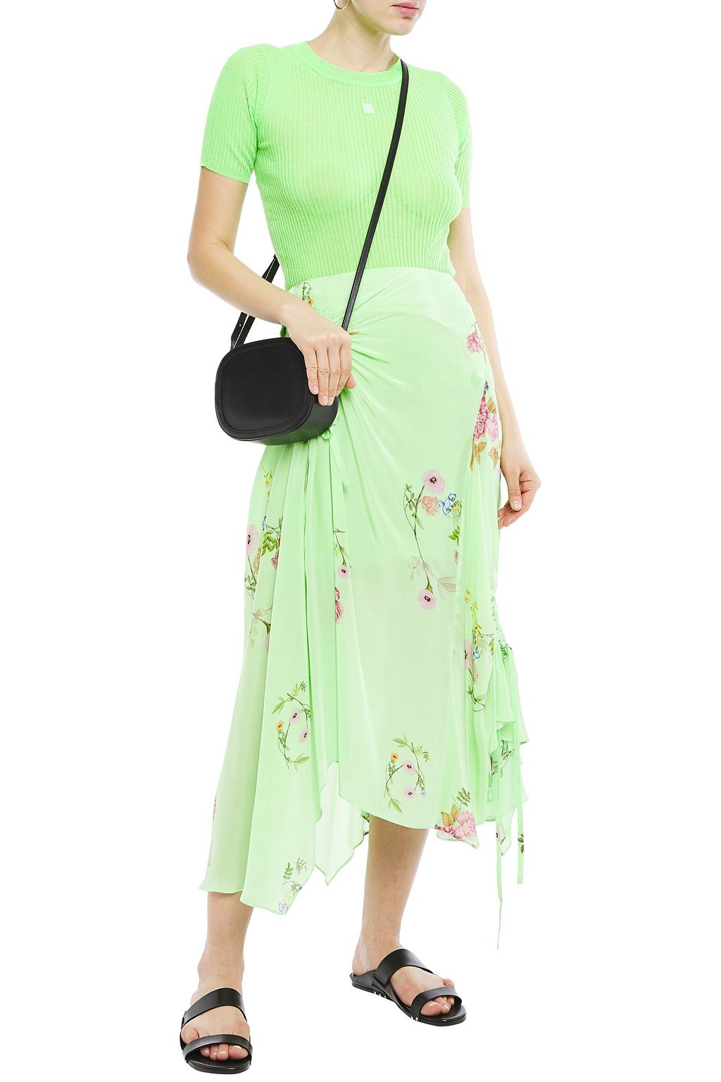 PREEN LINE Arya asymmetric ruched printed crepe de chine midi skirt