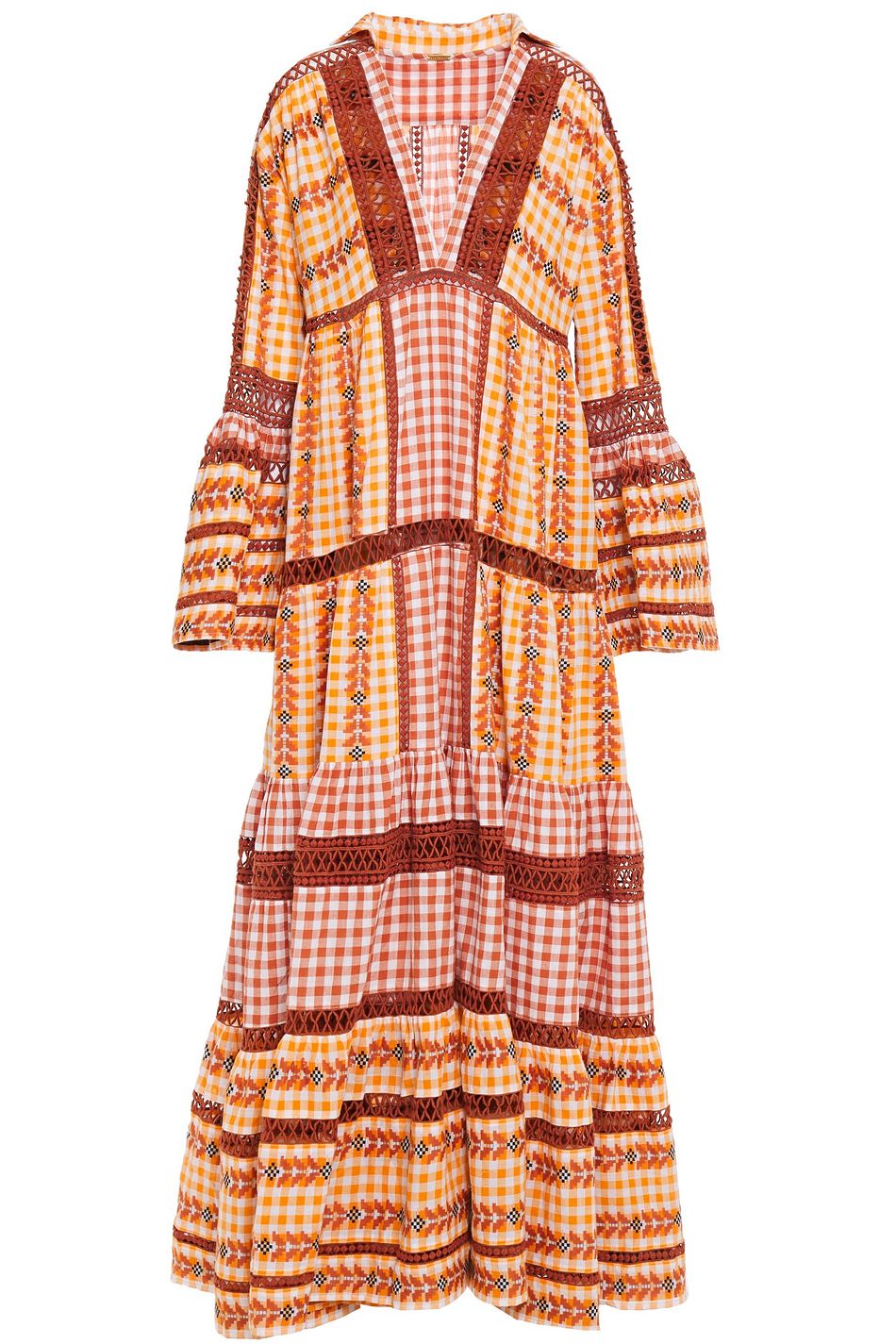 tiered gingham maxi dress