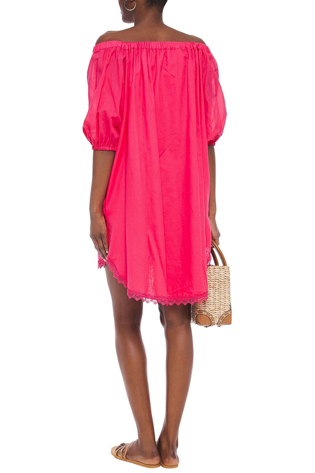 CHARO RUIZ IBIZA Crocheted lace-trimmed cotton-blend voile mini dress