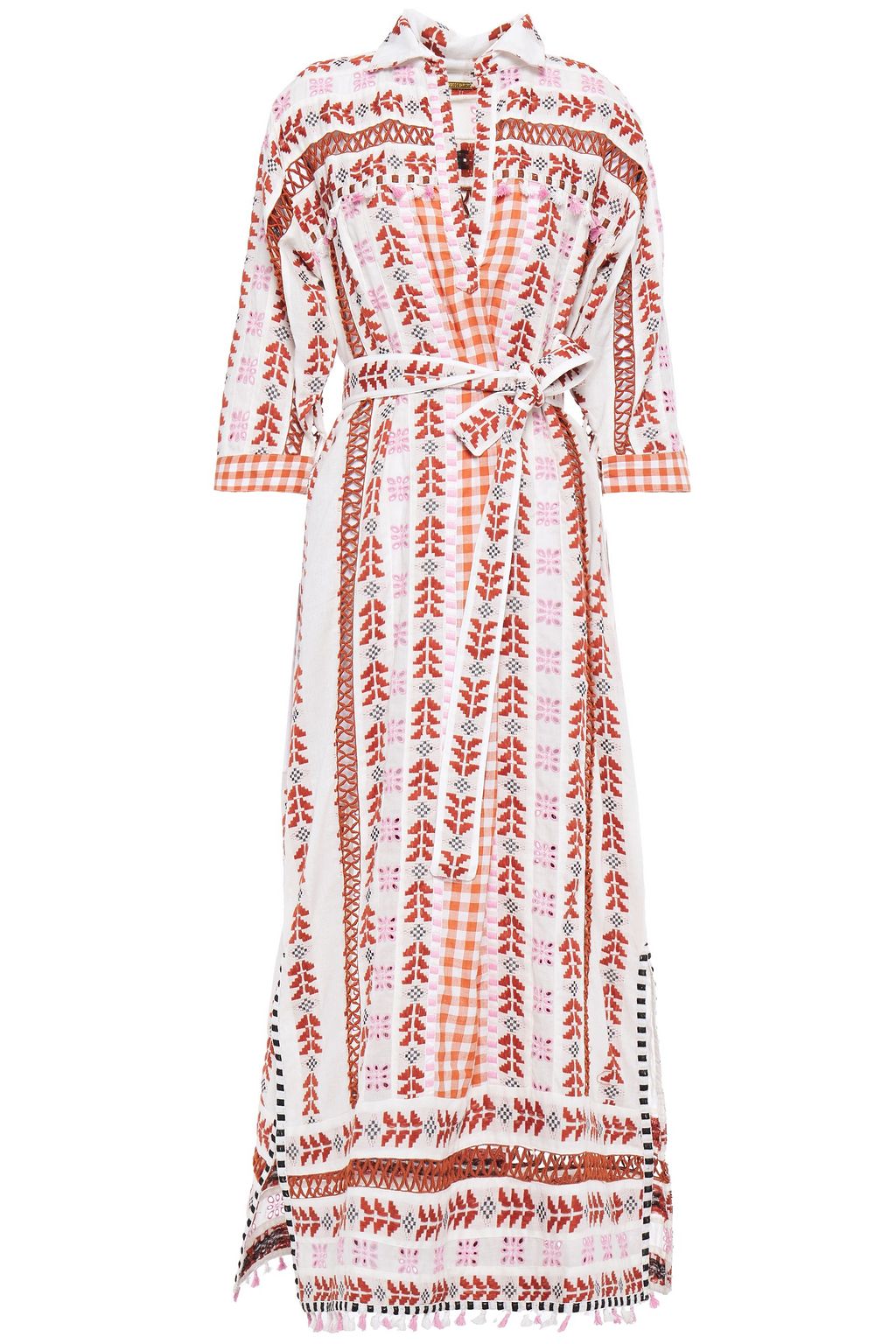 blush lace embroidered maxi shirt dress