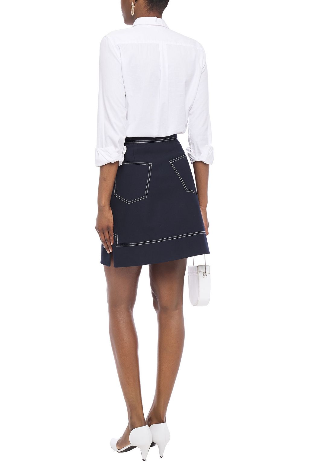 KHAITE Anja embroidered cotton-twill mini skirt